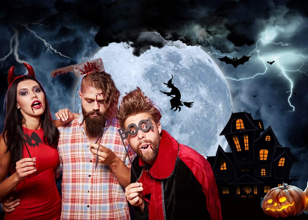AIIKES Telón de fondo de Halloween de 10 x 8 pies, telón de fondo de noche de terror de luna grande, fondo de fotografía de castillo de bruja y
