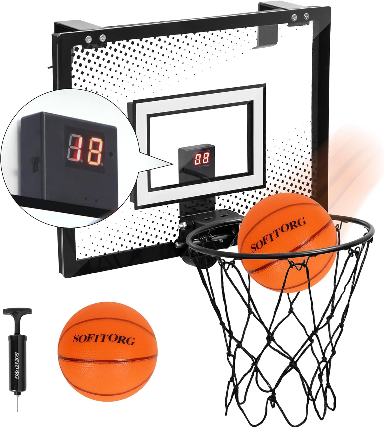 SOFITORG Aro de baloncesto sobre la puerta, mini aro de baloncesto para interiores con borde flexible plegable, juego de aro de baloncesto de