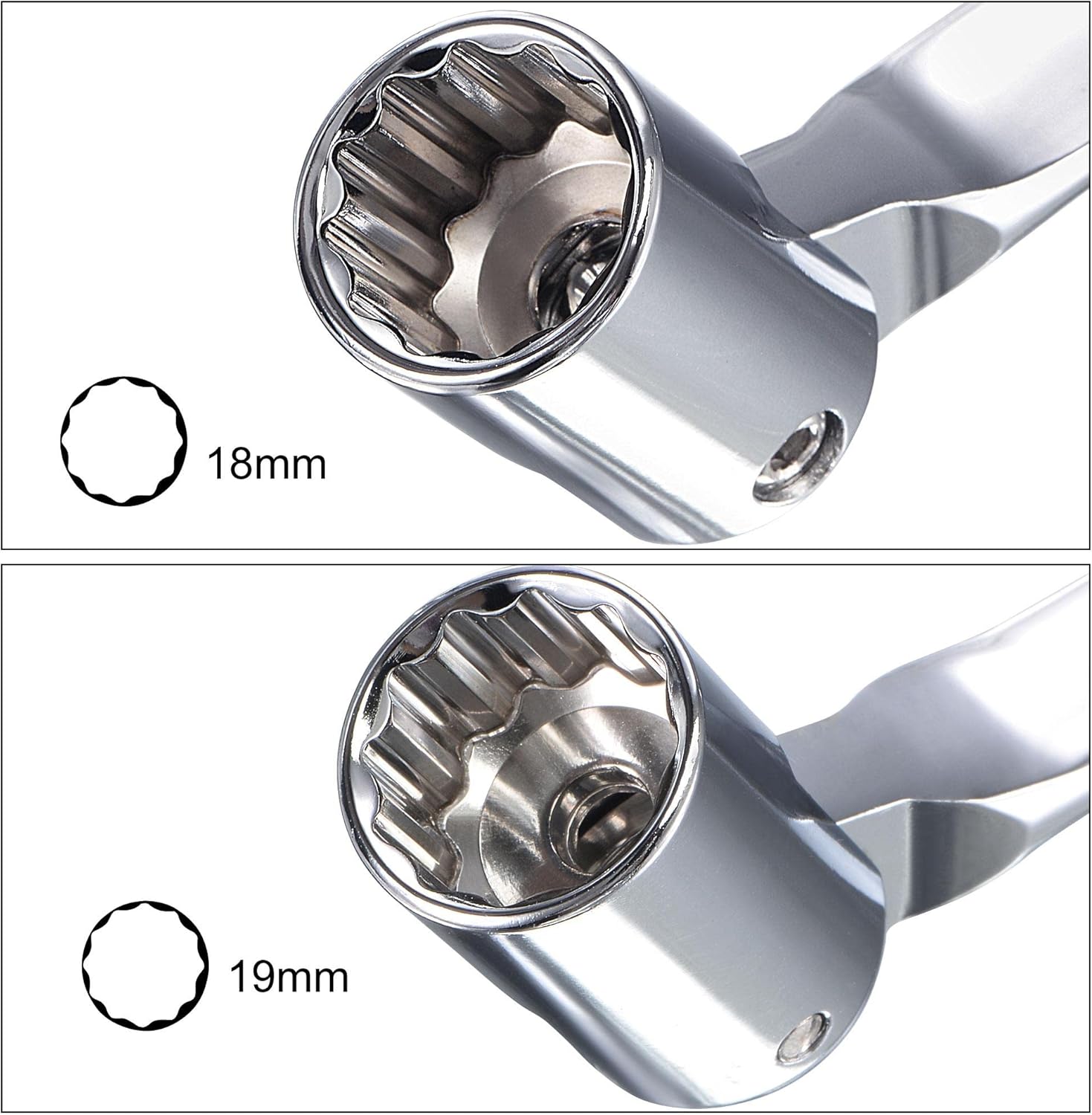 uxcell Llave de cabeza flexible de 12 puntos, 0.709in x 0.748in, extremo de caja giratoria doble métrico, CR-V rotación de 180 grados para