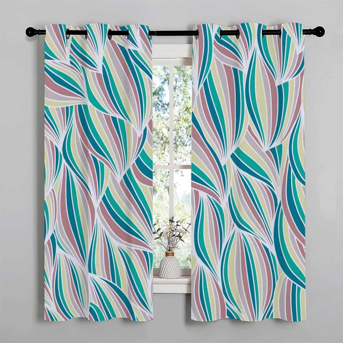 YANFENQI Cortinas para Habitacion Light Colour Abstract Lines Curtains for Doorways Curtain Wall 55Inch Width by 45Inch Length,2 Panels