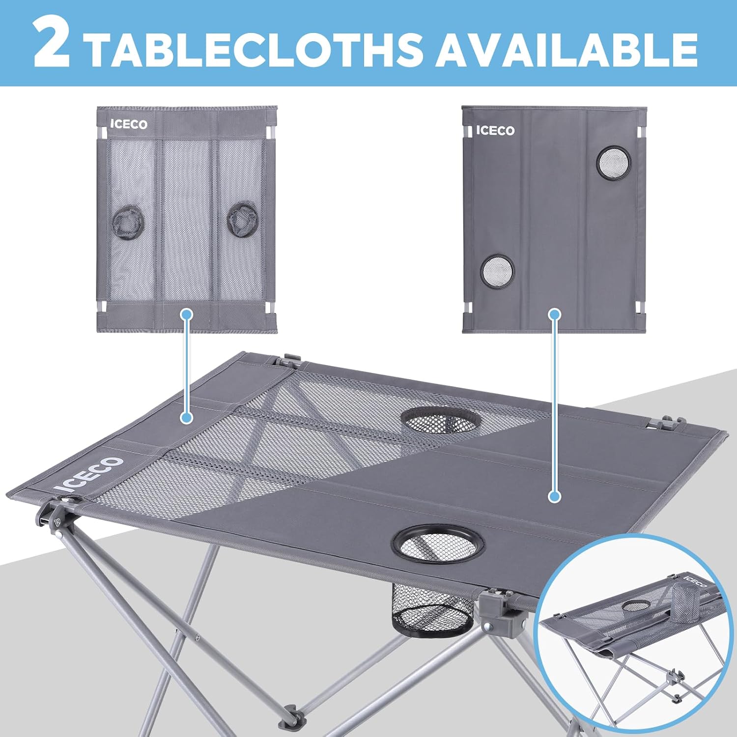 ICECO Mesa de camping portátil, mesa plegable para campamento, mesa plegable de alta resistencia, mesa de playa para arena, mesa al aire libre con 2