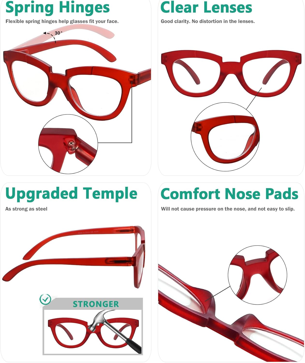 Eyekepper Gafas de lectura de media luna para las mujeres con estilo lectoras señoras – rojo +1.25