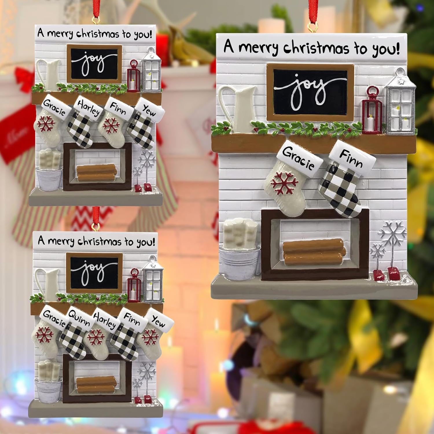 Adornos de Navidad personalizados 2023, repisa de chimenea, familia de 23456 nombres de miembros de la familia Joy para decoraciones de árbol de