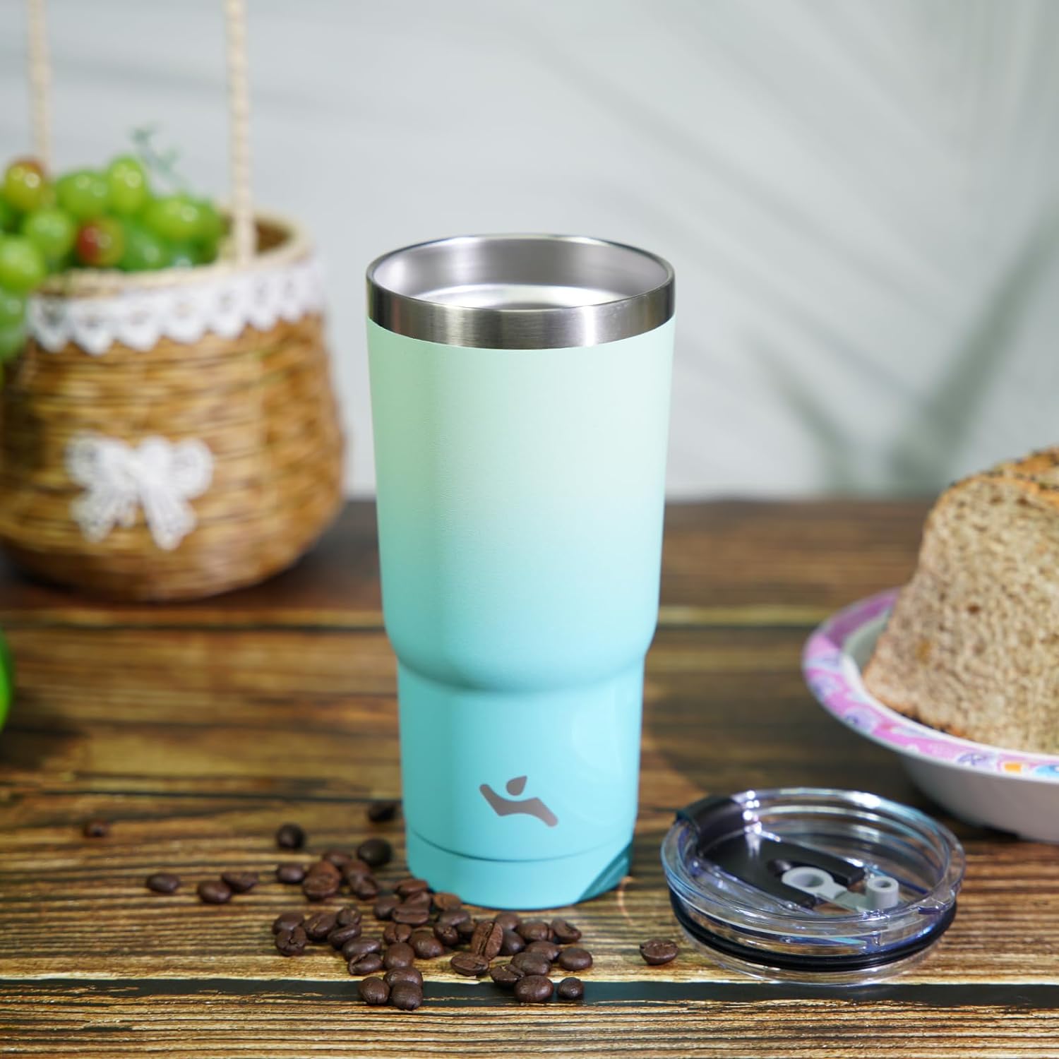Konokyo Vaso de 10 onzas con asa y 2 pajillas, 2 tapas, botella de agua aislada de acero inoxidable al vacío, taza reutilizable para viaje, menta