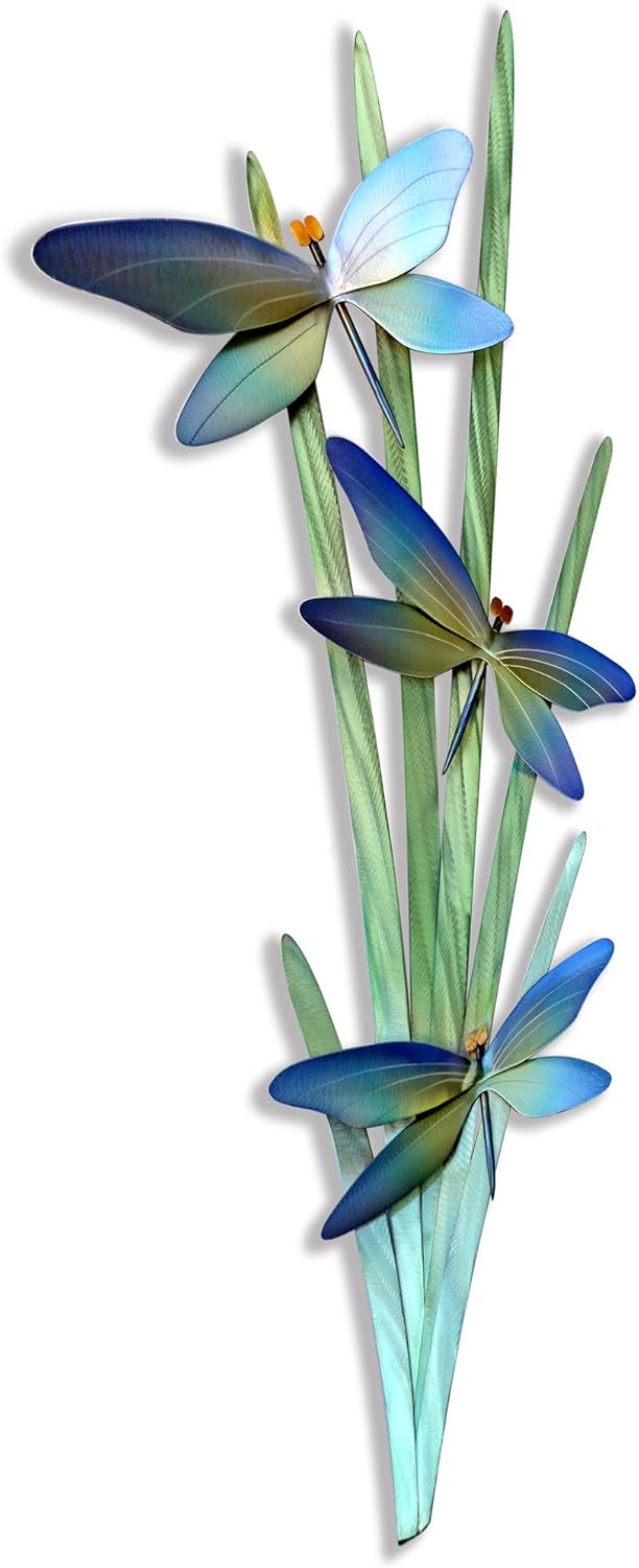 T.I. Design Dragonflies in Marsh – Decoración de pared de metal contemporánea para casa de campo de lago costero