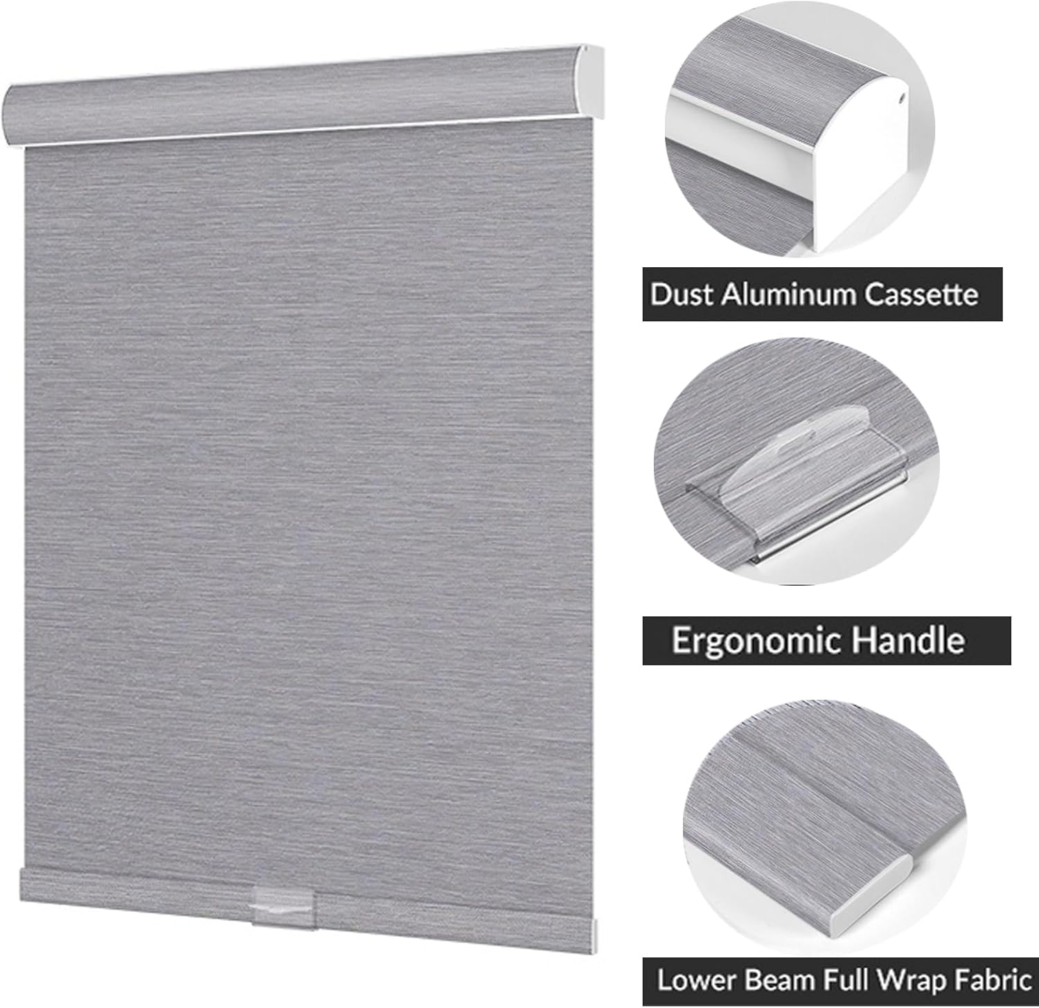 Boolegon Persianas opacas sin cordones con cajón, persianas enrollables personalizadas de jacquard con protección UV, persianas de oscurecimiento de