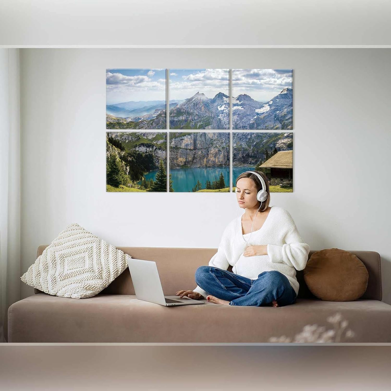 Paneles acústicos artísticos, paquete de 6 pinturas autoadhesivas de pared grandes para decoración de pared, paneles absorbentes de sonido para