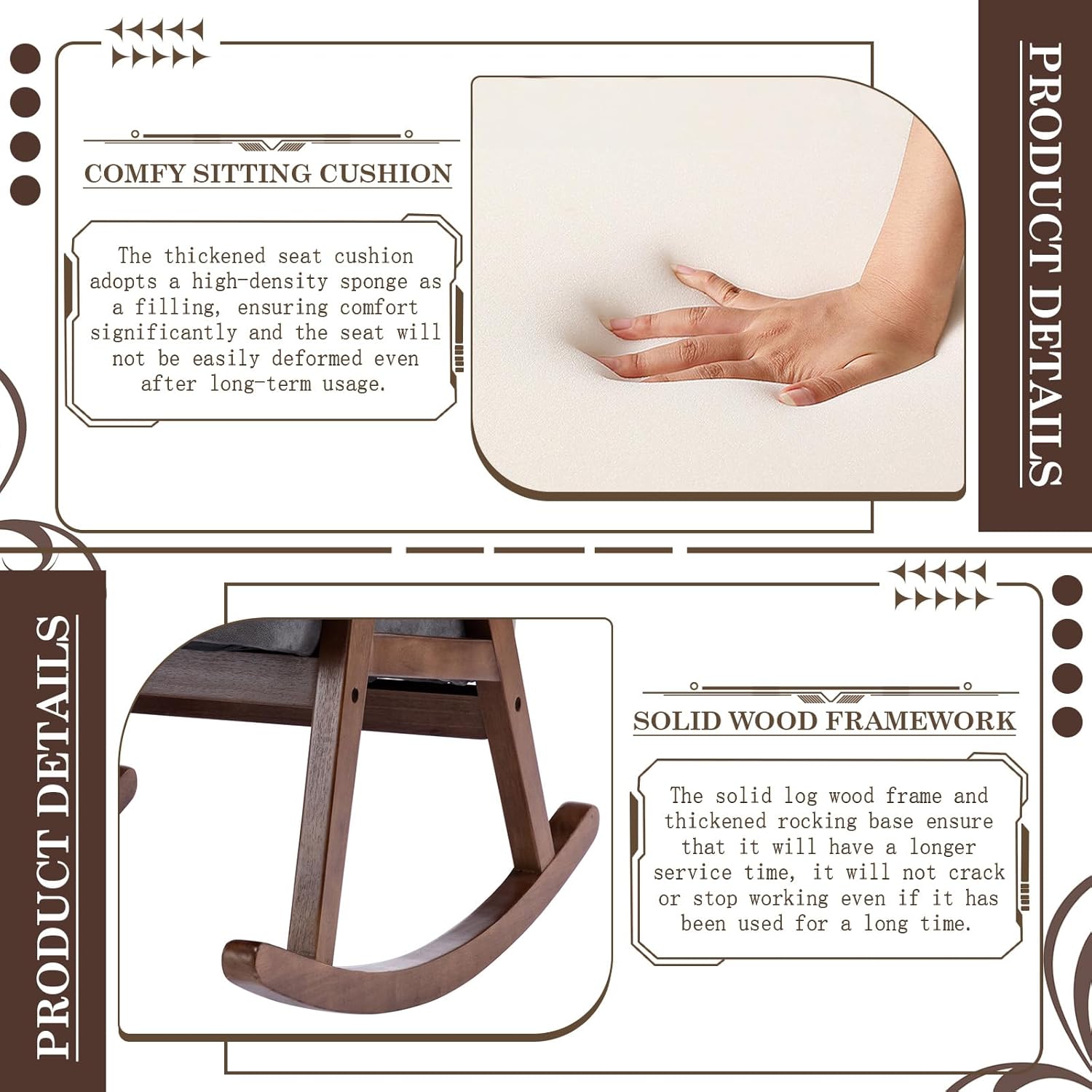 KINFFICT Mecedora tapizada, mecedora mecedora de mediados de siglo con patas de madera maciza, cómoda silla con brazo decorativo para sala de estar,
