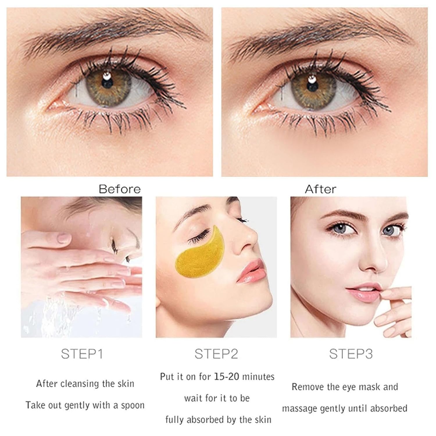 Houmai – Máscara de ojos dorada, Houmai Gold – Máscara hidratante radiante para ojos, parches de colágeno para ojeras, colágeno antienvejecimiento