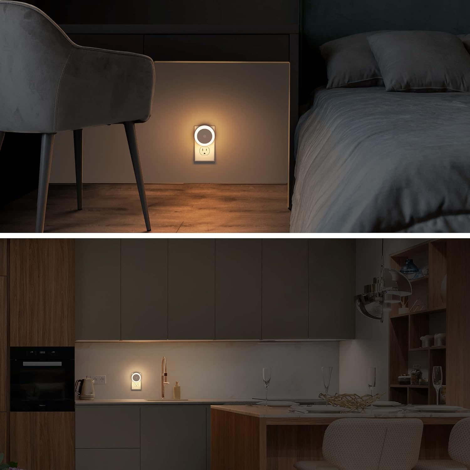 Luz nocturna LED enchufable, luz nocturna con sensor de luz, del atardecer al amanecer, luz nocturna blanca cálida de 3000 K para niños, luz