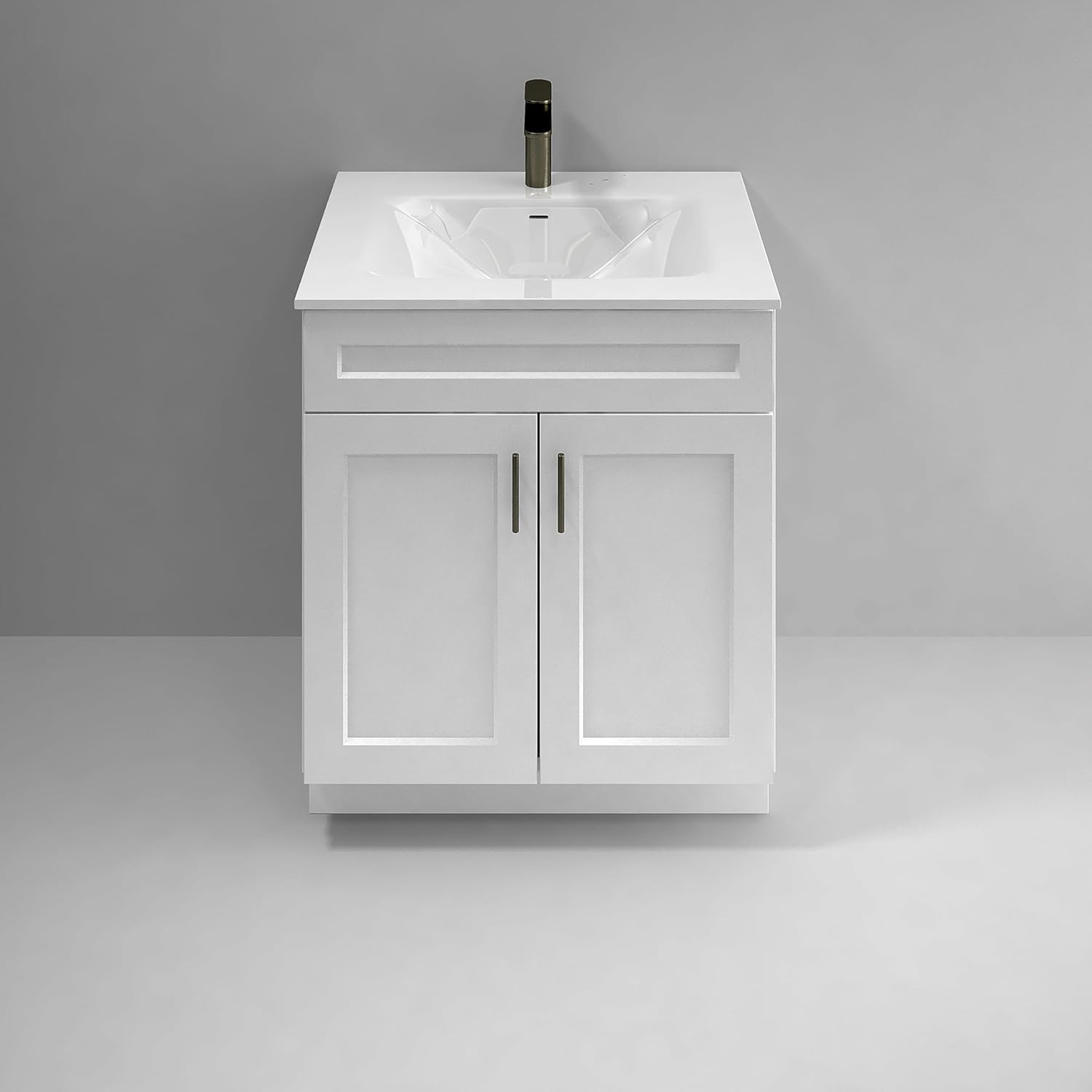 Lavabo de baño blanco con base de coctelera de 24″30″36″ de ancho, armario listo para montar (30″ de ancho)