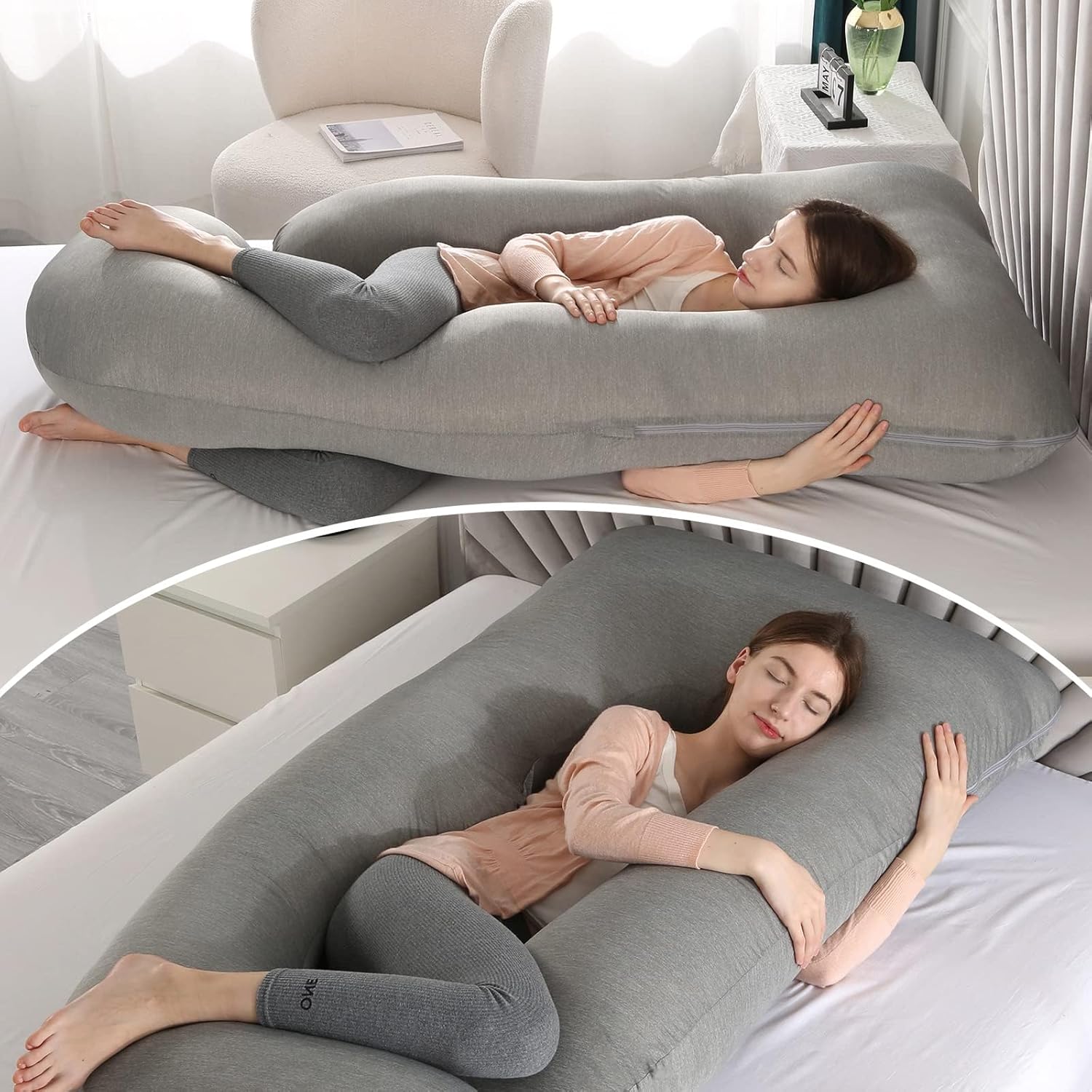 BATTOP Almohadas de embarazo con funda de enfriamiento, almohada corporal de maternidad para dormir, soporte para espalda, caderas, piernas, vientre