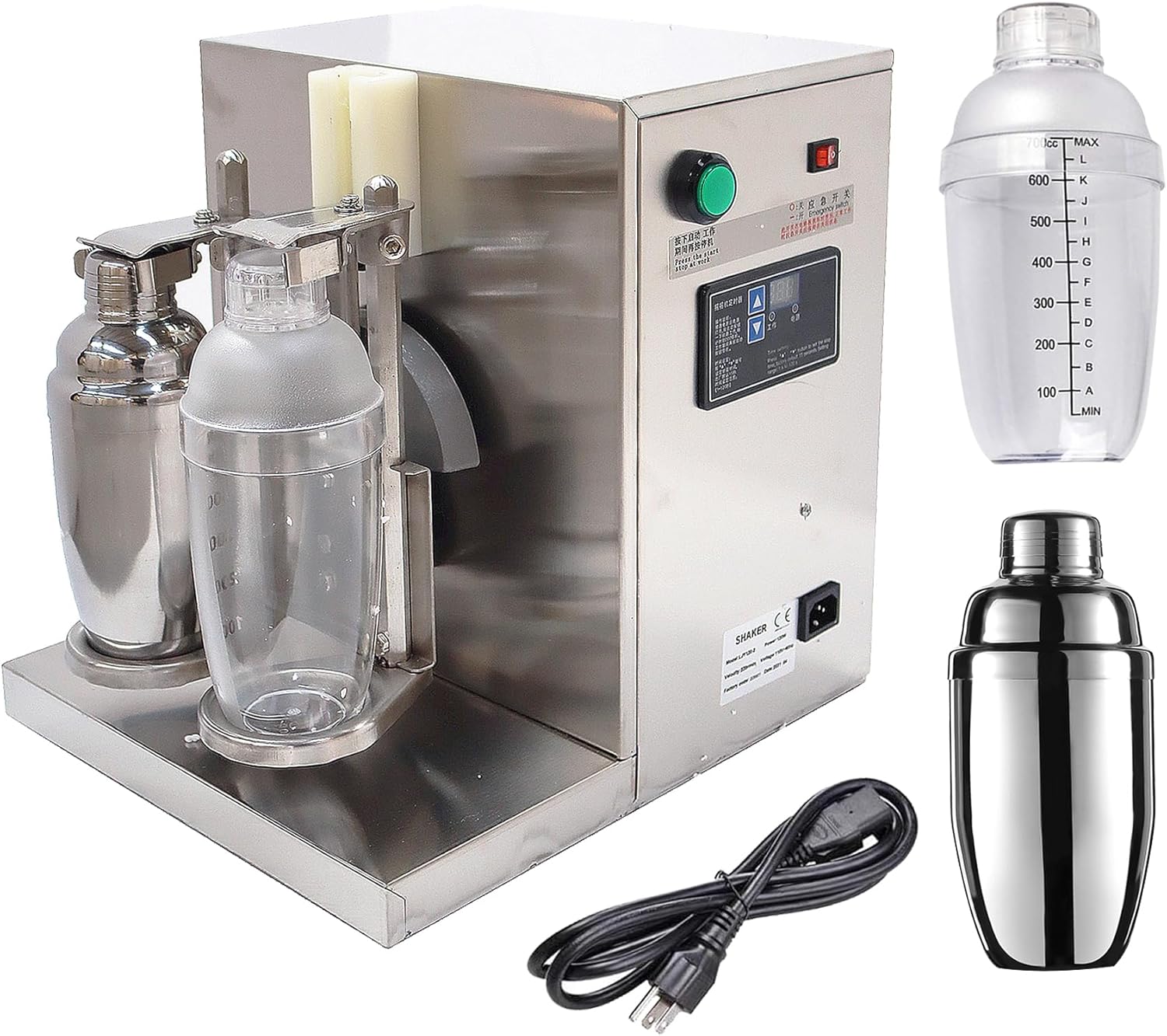 TECHTONGDA Máquina comercial de coctelera de té con leche, máquina profesional de acero inoxidable de doble marco automático de té de burbujas,