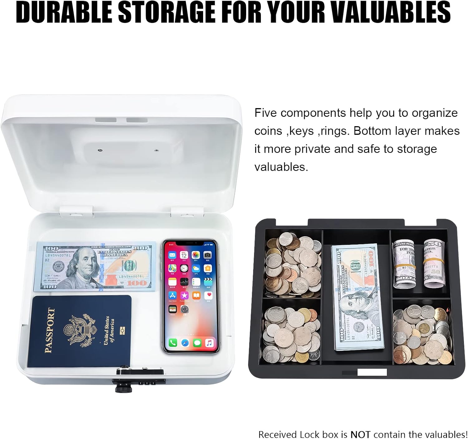 Caja de caudales con cerradura de combinación, caja para el dinero de metal, con bandeja de dinero para seguridad, caja con cerradura, de color