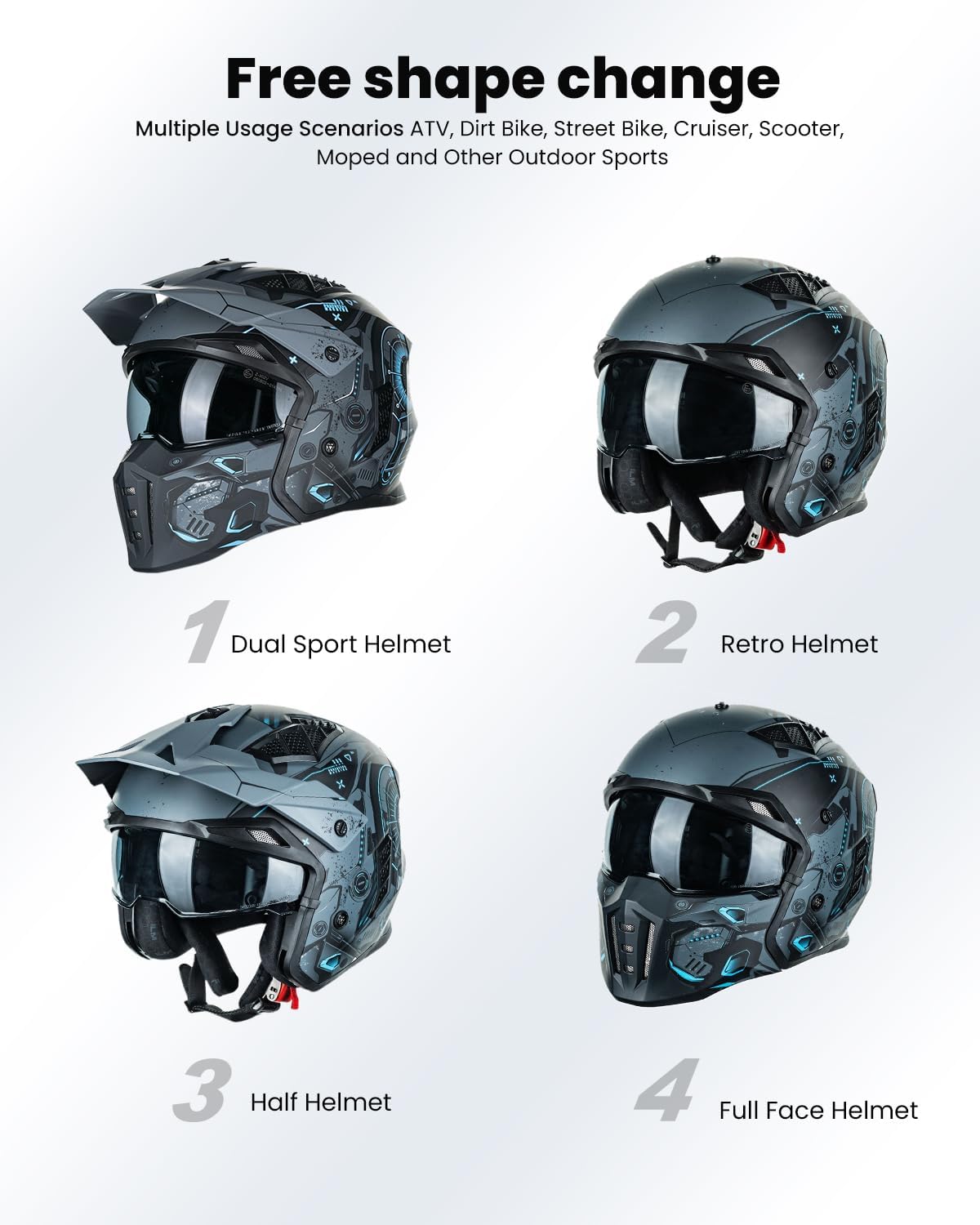 ILM Casco de motocicleta de cara abierta 34 para hombres y mujeres, casco retro vintage con visera para ciclomotor, ATV, crucero, scooter DOT modelo