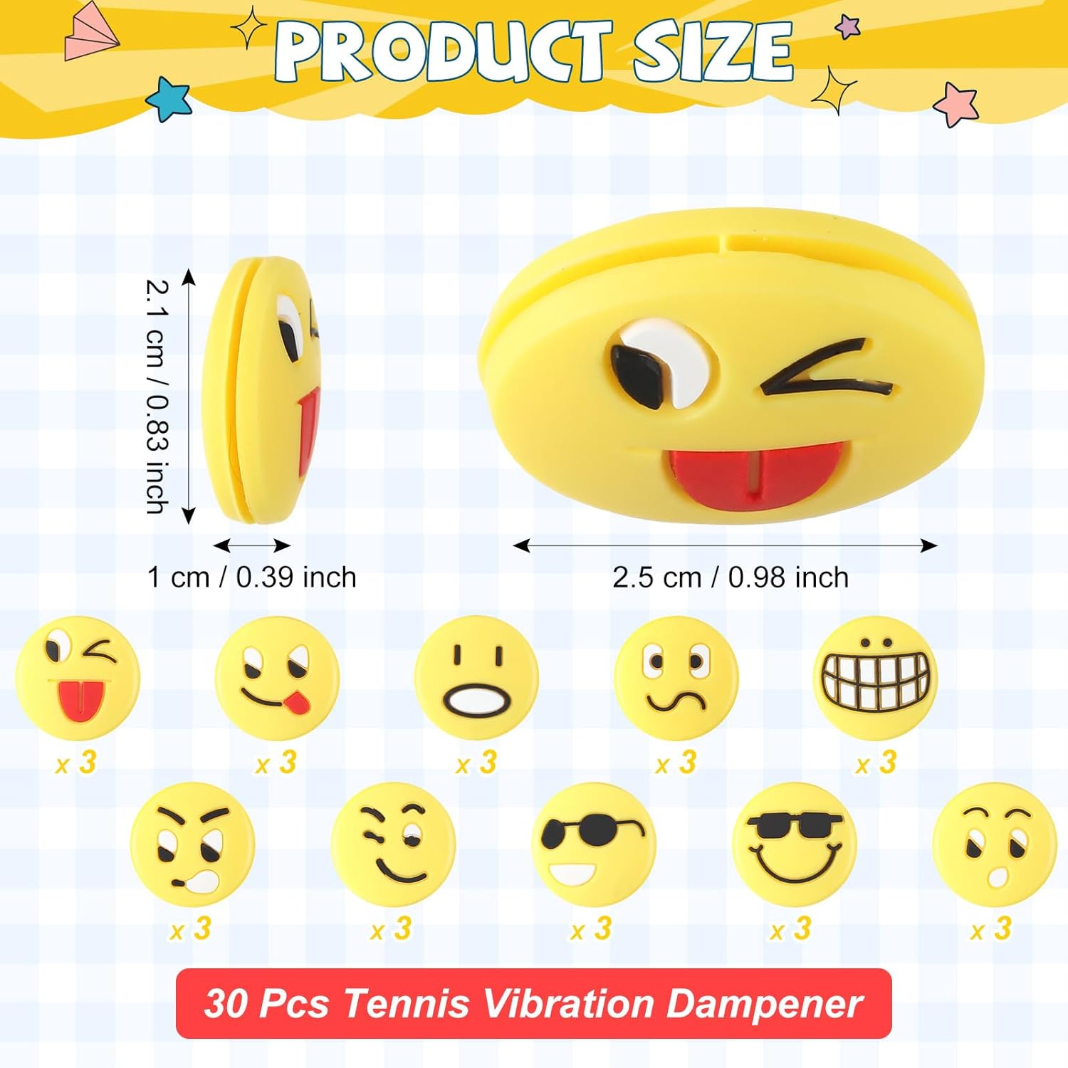 Jexine Amortiguador de vibraciones de tenis de silicona para raquetas de tenis, suministros de tenis lindos para regalo