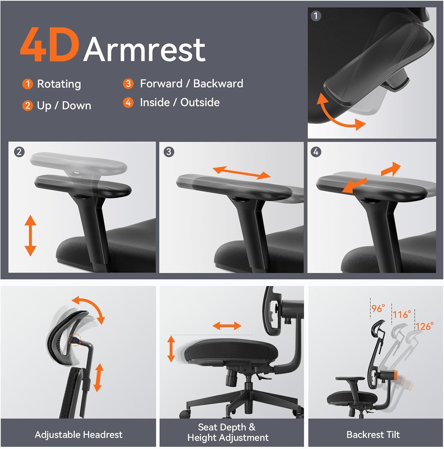 Newtral Silla ergonómica de oficina en casa, silla de escritorio de respaldo alto con soporte lumbar adaptativo único, reposacabezas ajustable,