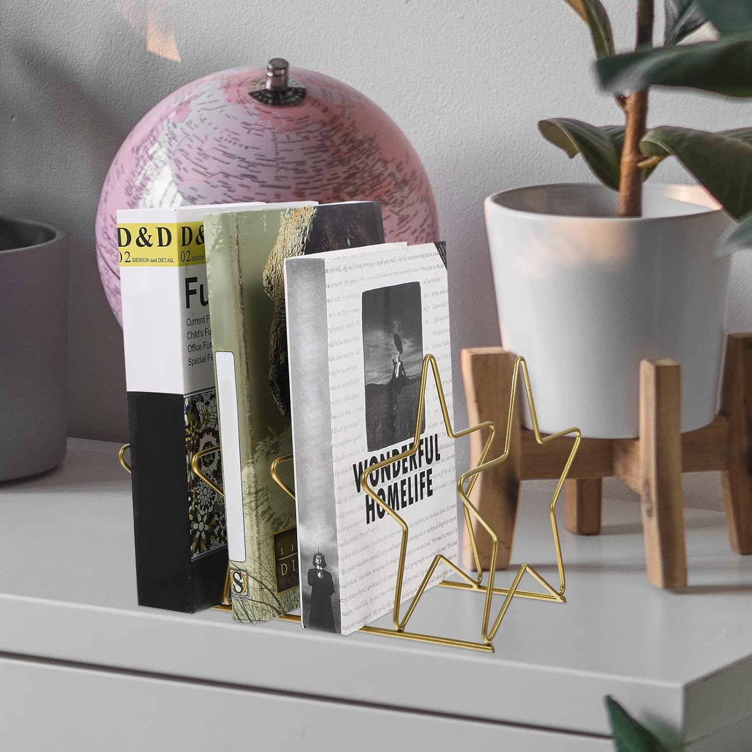 Zerodeko Soporte de estante organizador de escritorio para discos de vinilo, soporte de almacenamiento de archivos de revista en forma de estrella,