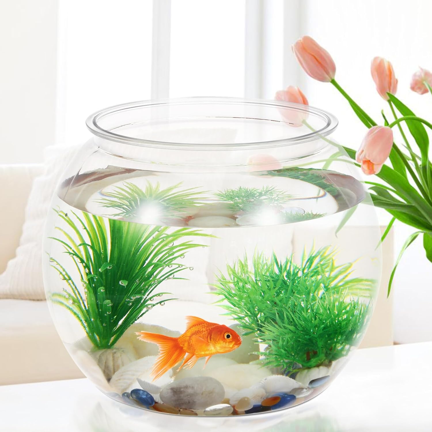iplusmile Cuencos de plástico para peces, pecera redonda, transparente, pequeño, para acuario, peces de colores, maceta para acuario de peces,