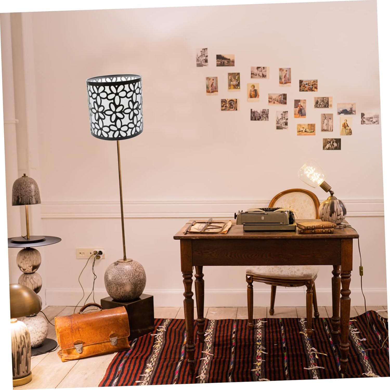 DECHOUS 2 unids pantalla de lámpara rústica, tambor, lámpara colgante de faroles negros, cubierta de lámpara decorativa, pantalla de mesa, lámpara