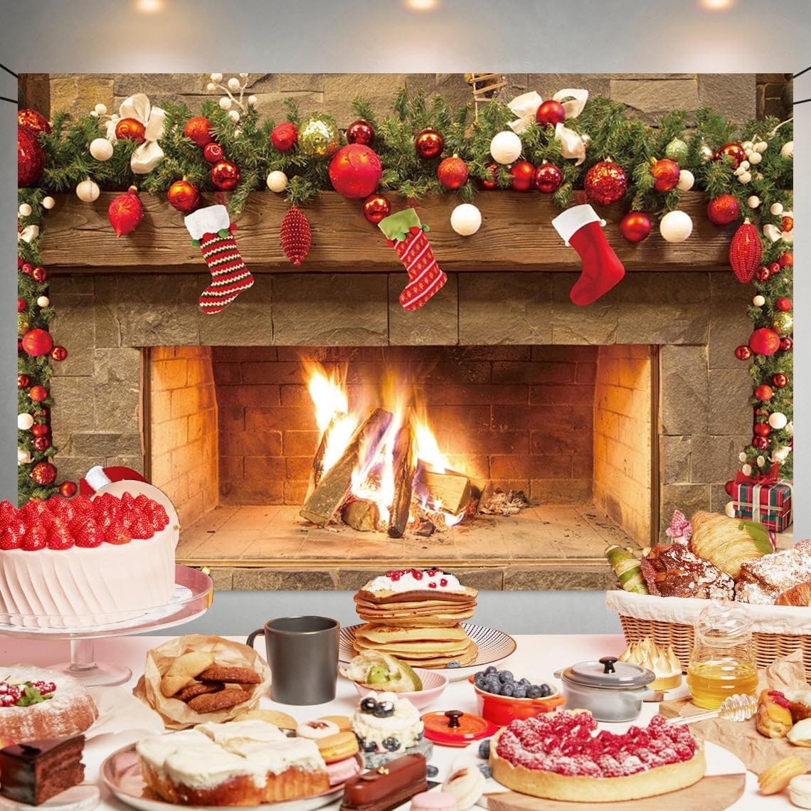 Decoración de Navidad, telón de fondo de chimenea, fondo de fotos de Navidad, póster de Navidad para Navidad, invierno, Año Nuevo, suministros de