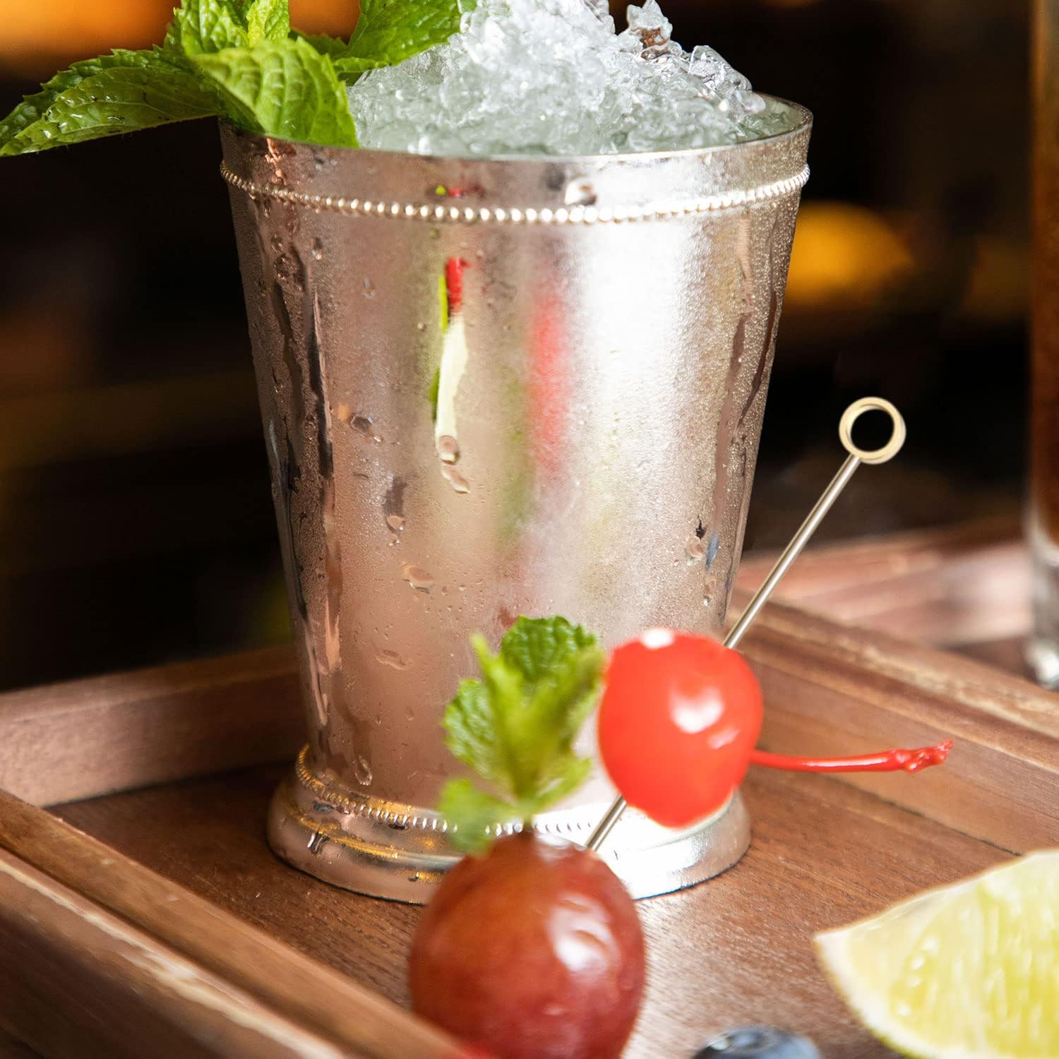 8 púas de cóctel de acero inoxidable, palillos de cóctel de martini, pinchos de metal reutilizables para cócteles, aceitunas y aperitivos Bloody