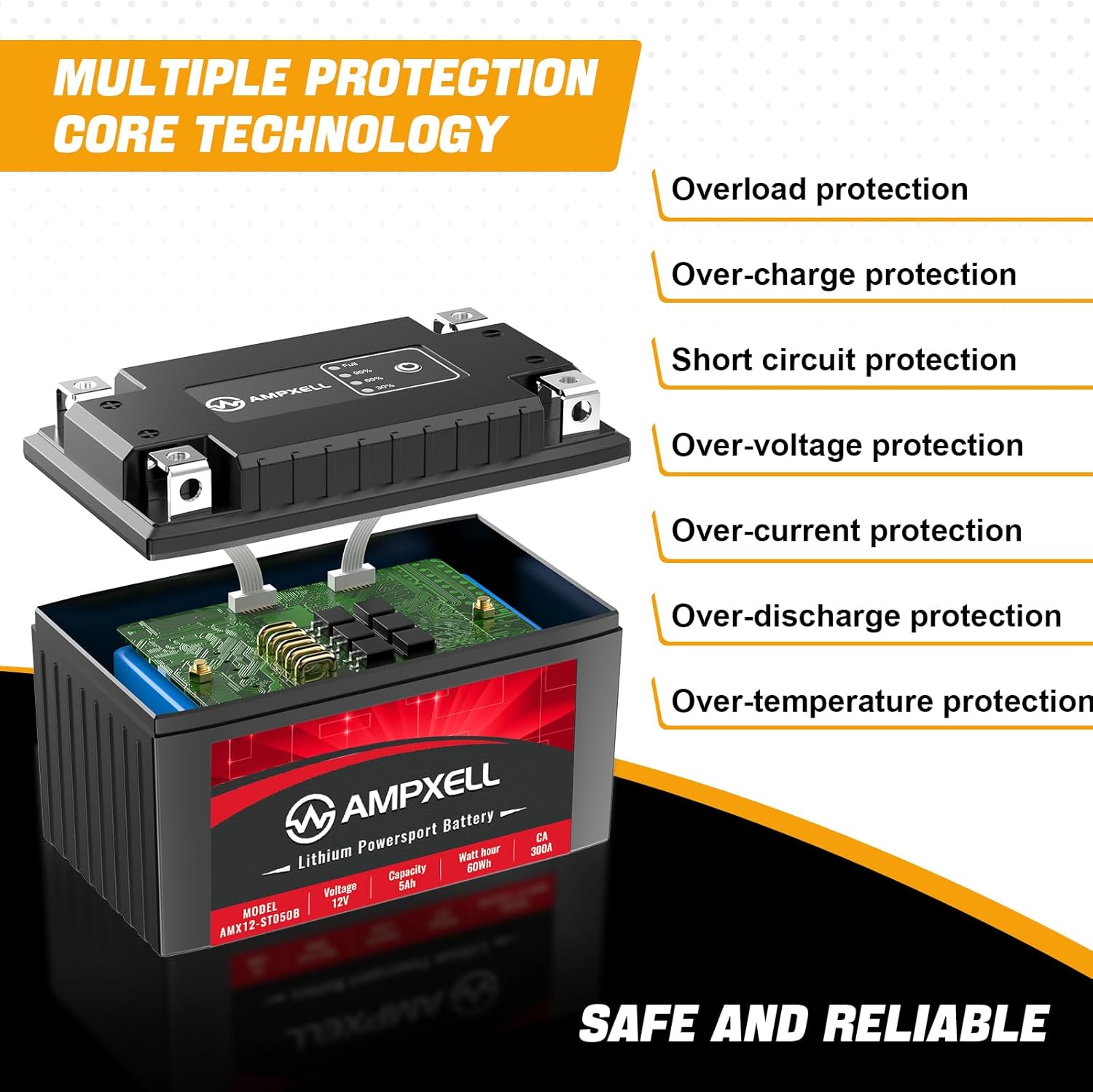 YTX7A-BS – Batería de litio para motocicleta de 12 V, 300 A, 5 Ah, repuesto YTZ10S-BS Powersport batería, motocicleta, ATV, UTV, scooter, 4 ruedas y