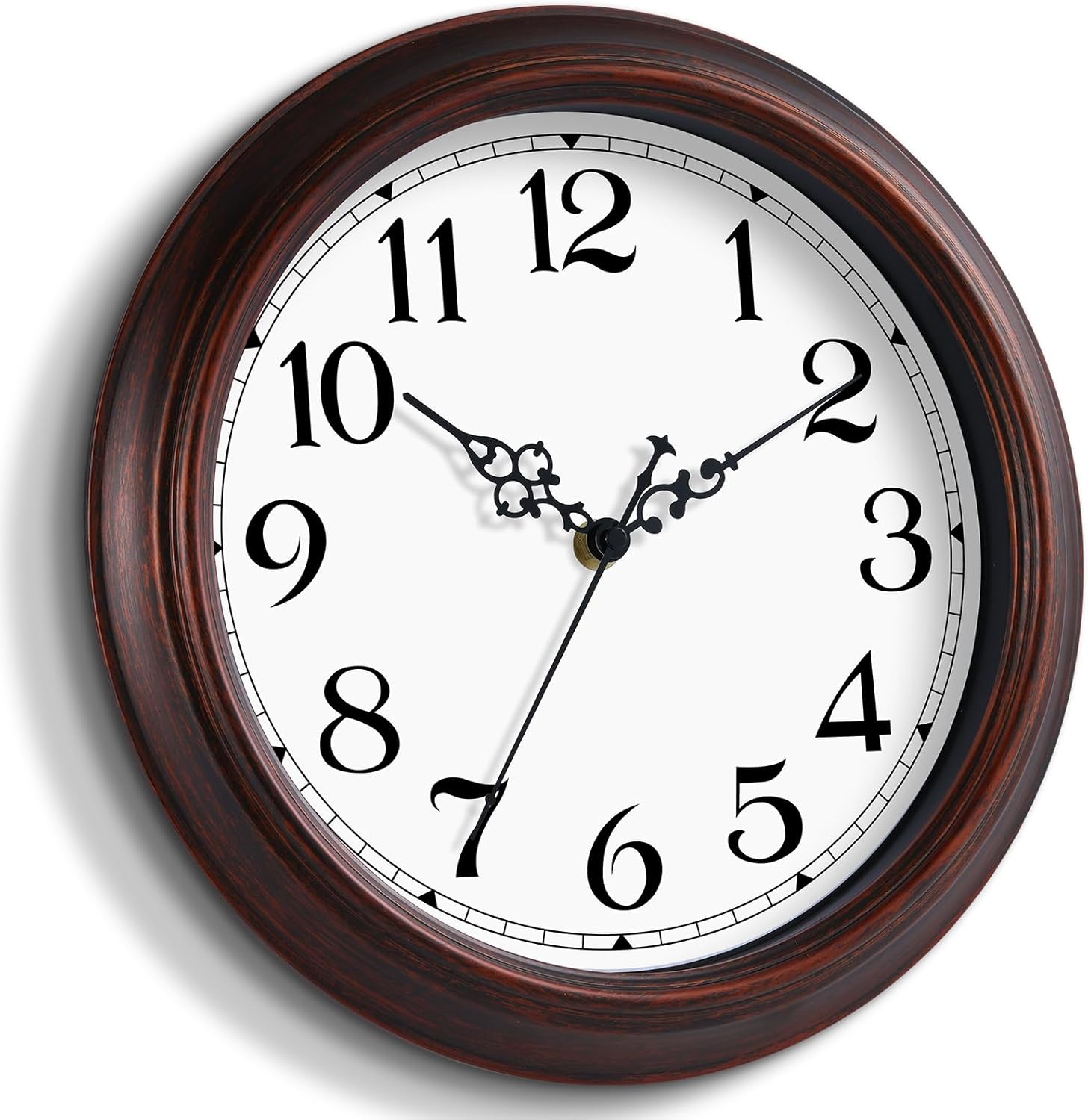 HYLANDA Reloj de pared de 12 pulgadas, funciona con pilas, reloj de bronce para cocina, silencioso, sin tictac, color marrón, para sala de estar,