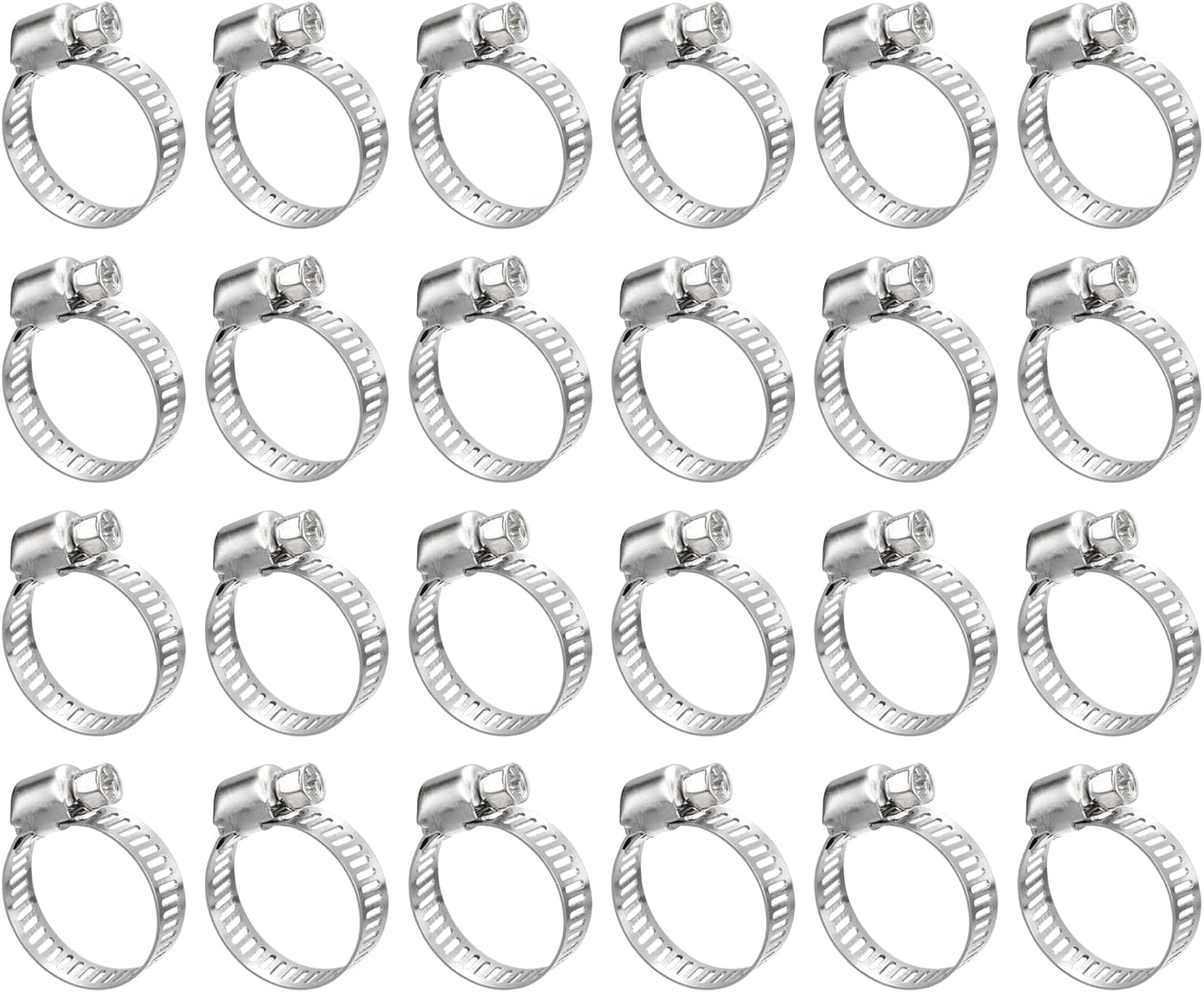 uxcell Abrazadera de manguera de engranaje helicoidal, 24 abrazaderas de manguera de acero inoxidable ajustables de 58 a 1 pulgada para asegurar
