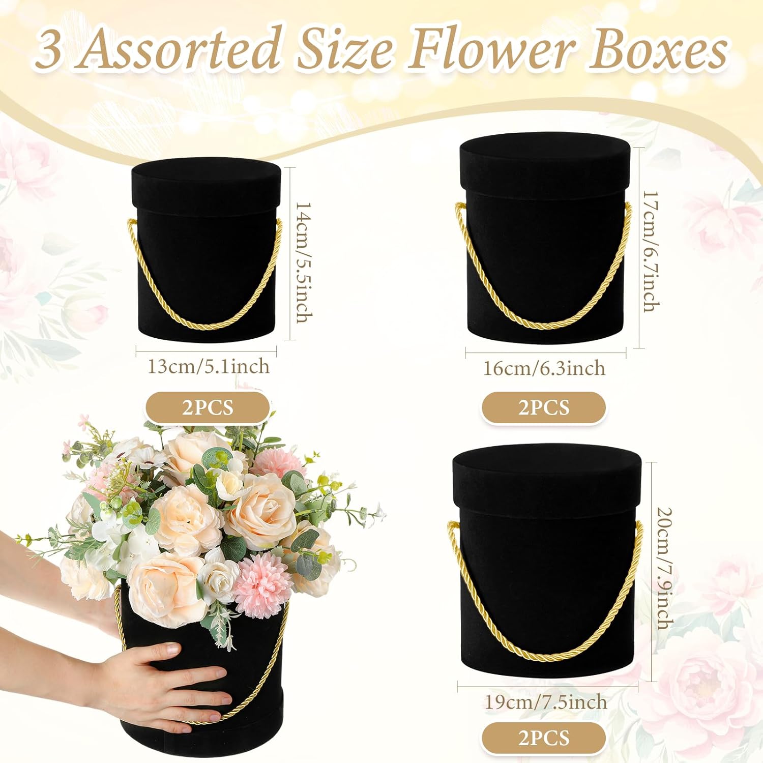 Uiifan 6 cajas redondas de terciopelo con tapas, caja de regalo de terciopelo para boda con asa para arreglos de regalo de flores de lujo, regalos