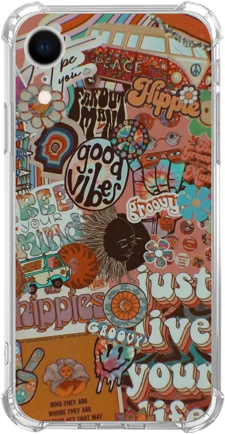 Funda psicodélica hippie psicodélica compatible con iPhone XR, funda retro Groovy Good Vibes para iPhone XR, funda de TPU suave y moderna