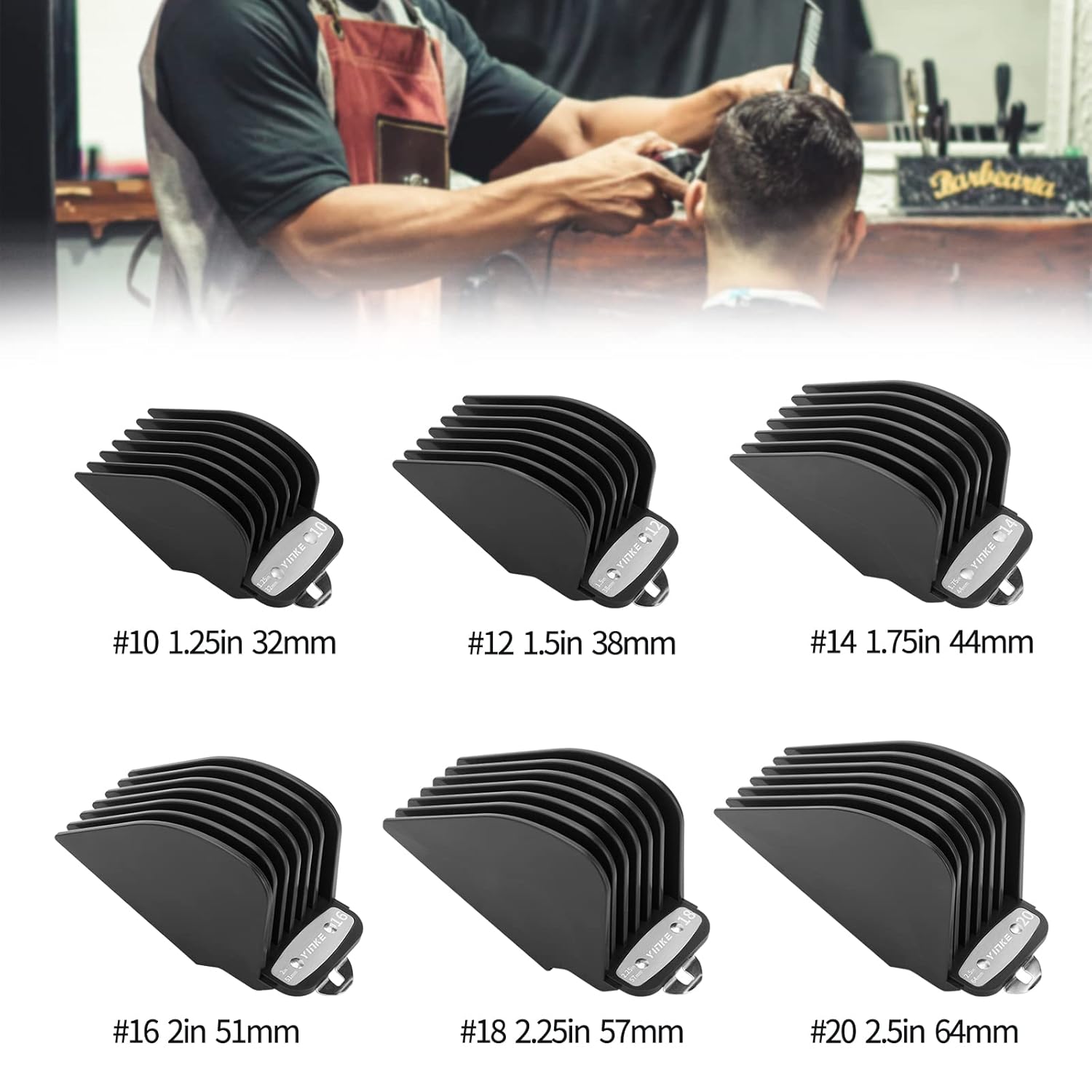 Yinke Para Wahl Clipper Guards Set 10 12 14 16 18 20, protectores de cortapelos extralargos con clip de metal, 6 longitudes de corte