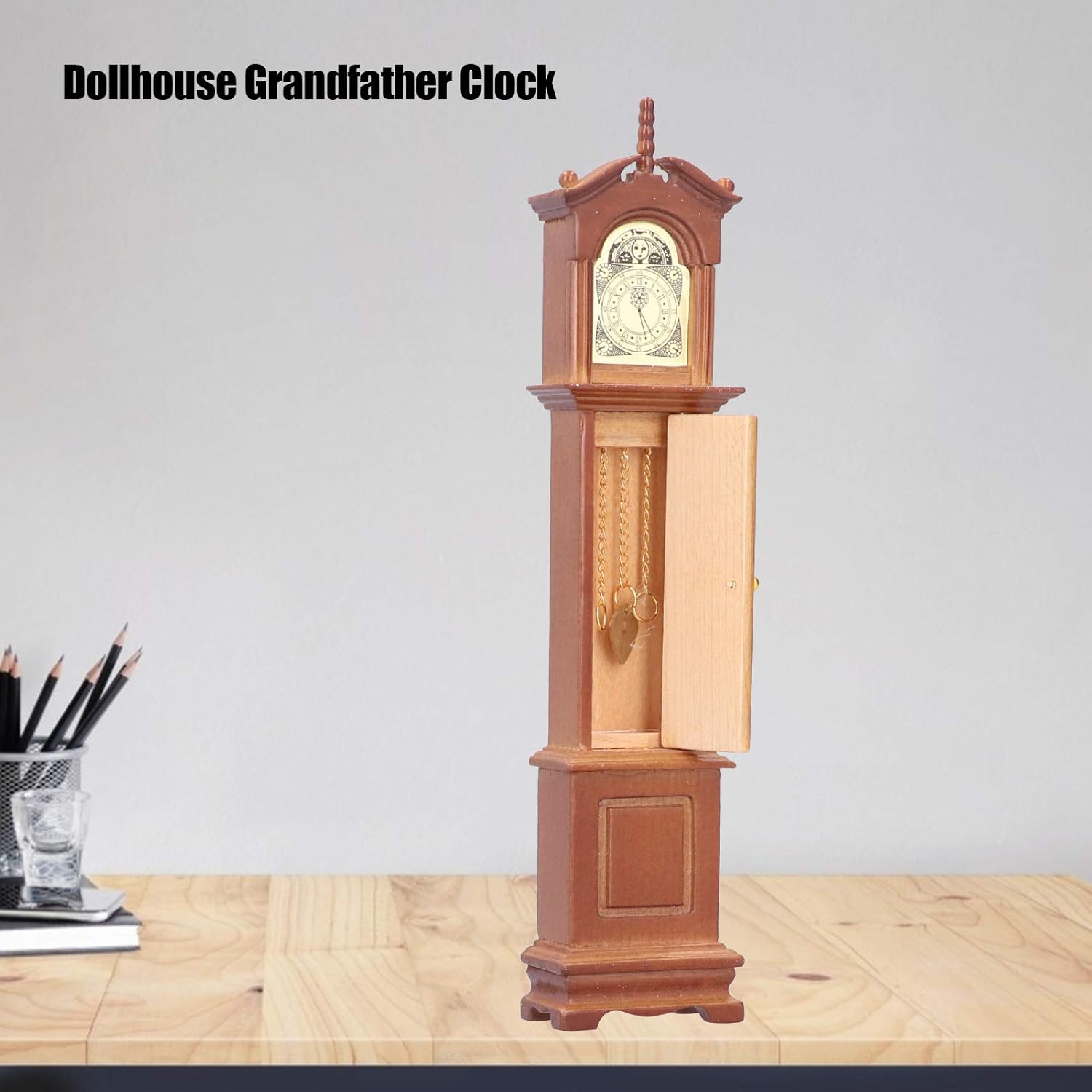 Modelo de reloj de abuelo en miniatura, reloj de escritorio clásico de casa de muñecas, reloj de madera vintage para abuelo, muebles en miniatura