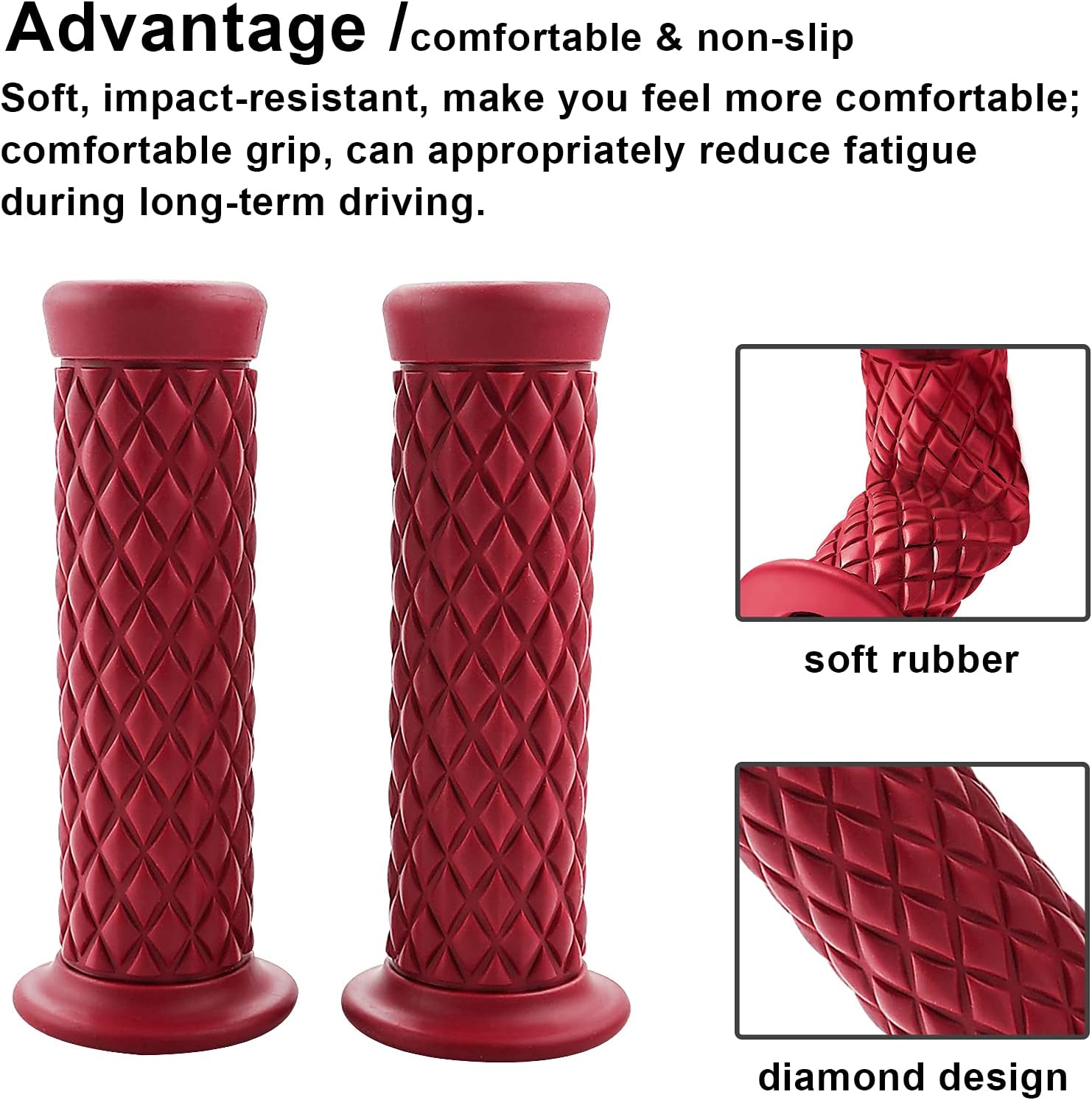 Manillar de goma retro antideslizante para motocicleta, cómodo manillar de 78 pulgadas, 0.866 in, 1 pulgada, 0.945 in