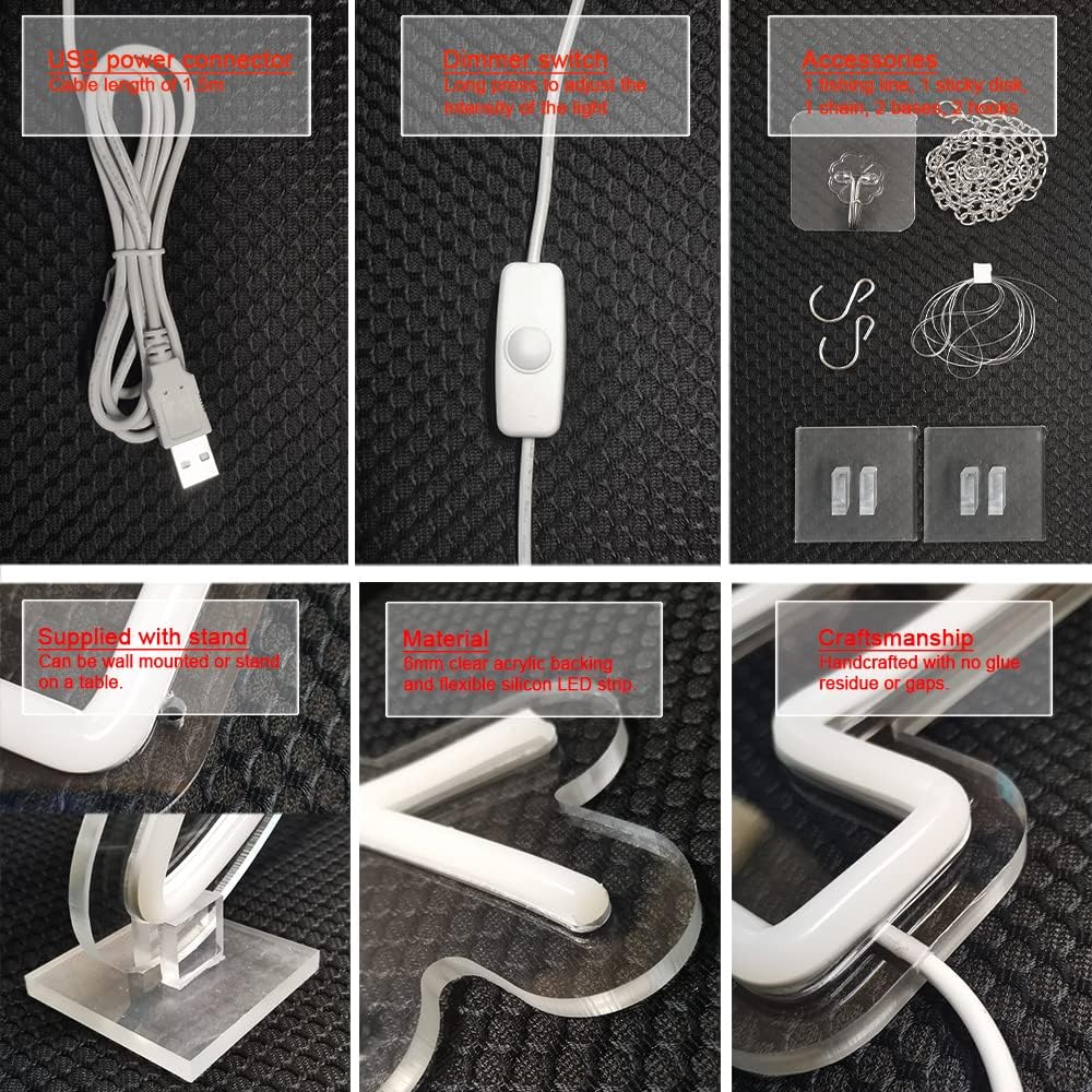 Letrero de neón con el número 4 para cumpleaños, boda, fiesta, decoración de pared, luz LED cálida, con número USB, regulable, 8.5 x 15 pulgadas