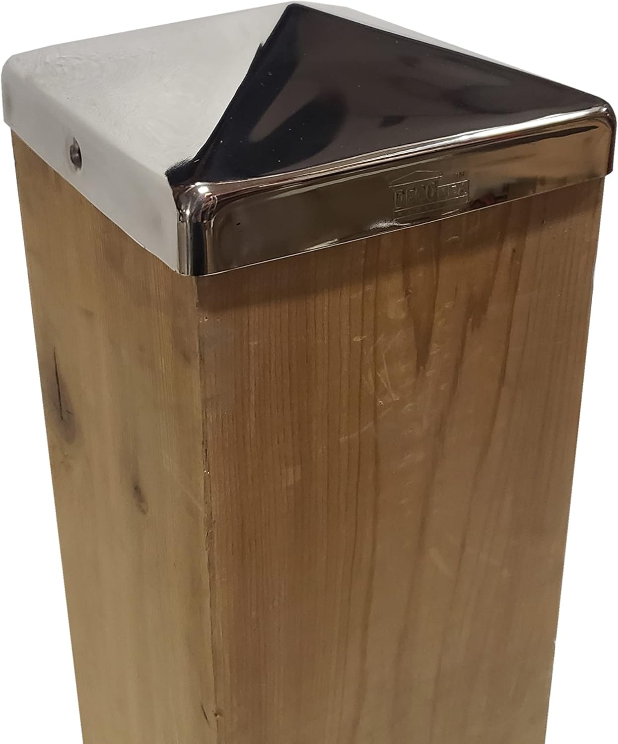 Tapa de poste de pirámide de acero inoxidable de 5.5 x 5.5 pulgadas para postes de madera verdaderosreales de 5.5 x 5.5 pulgadas (funciona solo con