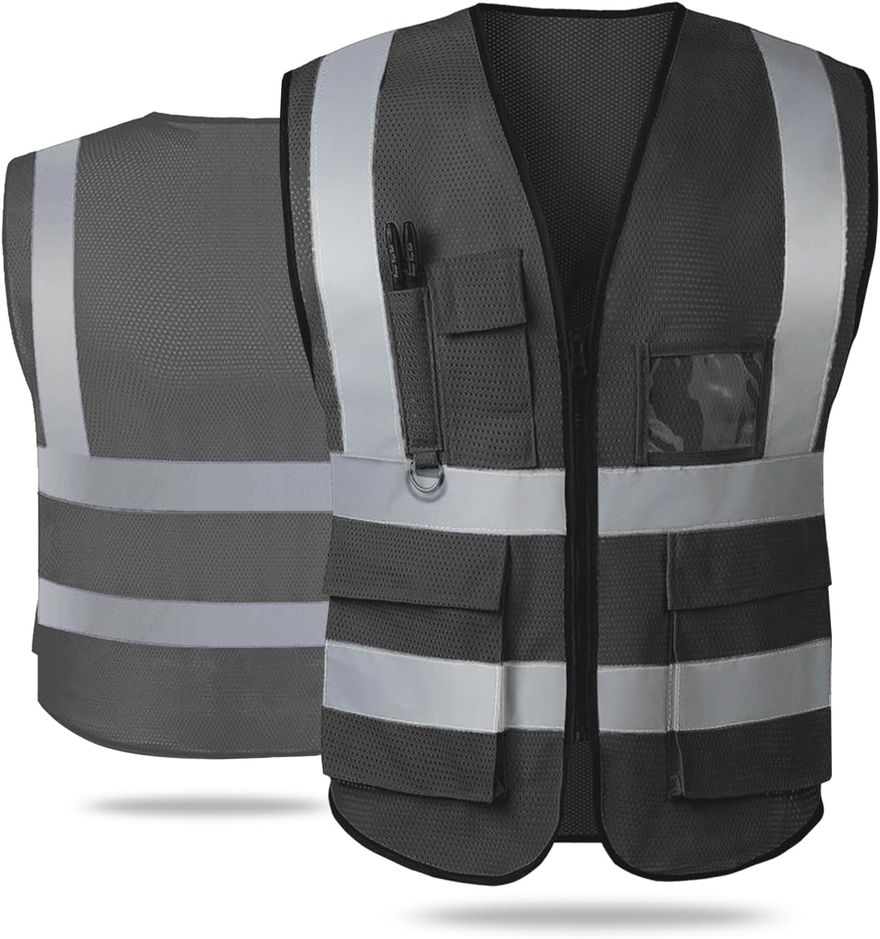 Chaleco de seguridad con bolsillos y cremallera para mujeres y hombres, chaleco reflectante de alta visibilidad, para trabajo de construcción,