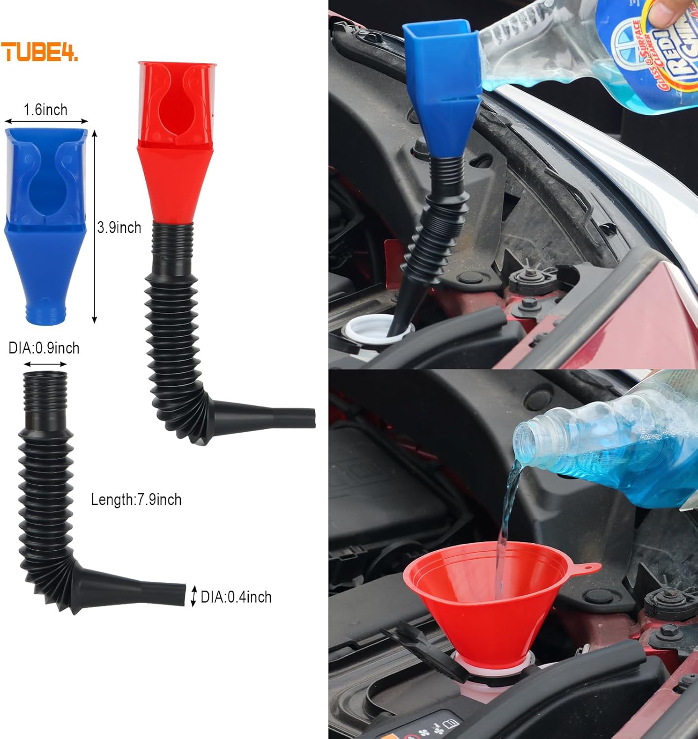 HOXHA Kit de repuesto para boquilla de gasolina y embudos automotrices, boquilla de lata de gas, embudo de boca ancha, embudo de cuello largo,