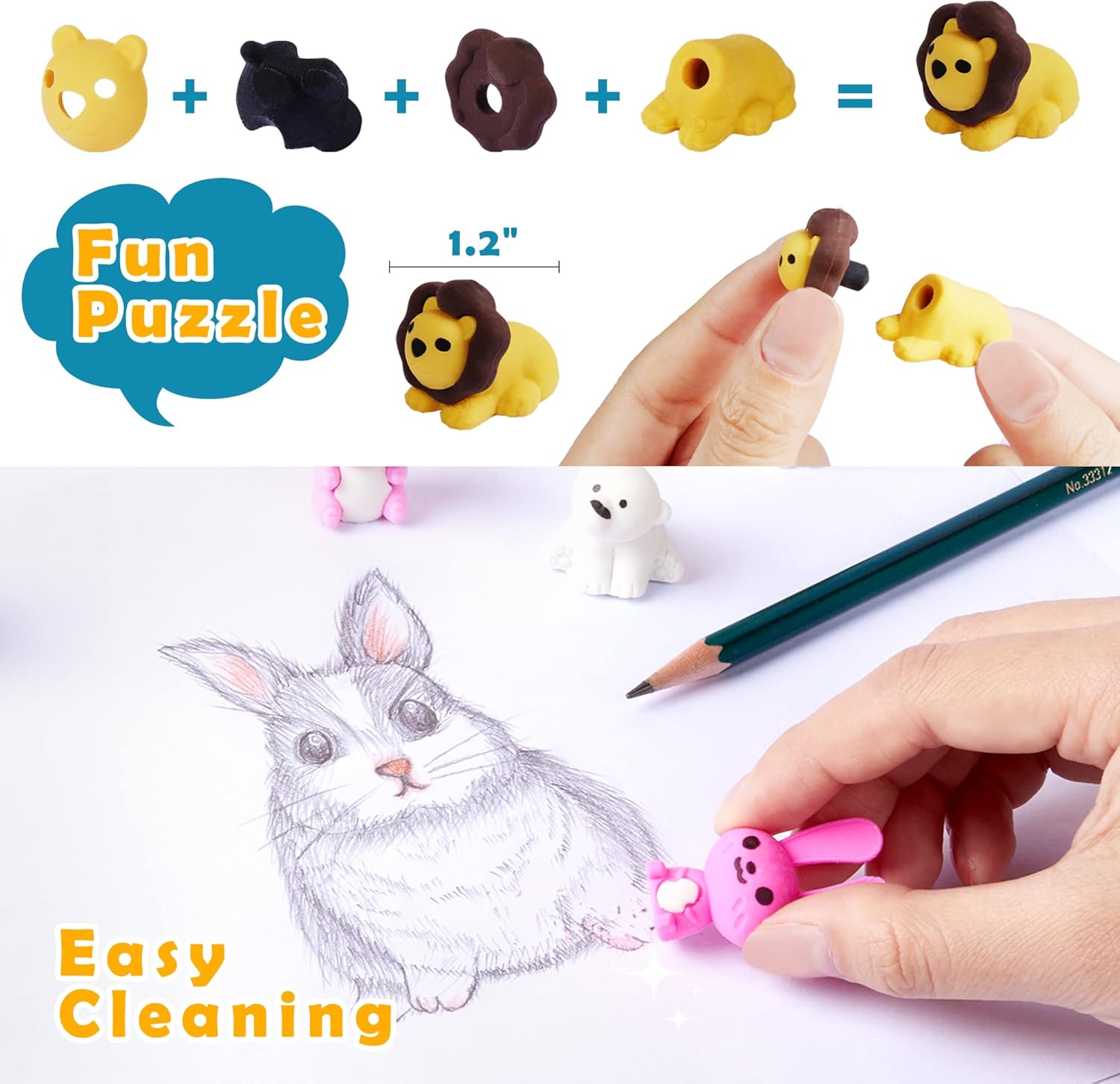 72 juguetes esponjosos y 130 borradores de animales para niños, mascotas de escritorio para aula, regalos de fiesta de Navidad, regalo de