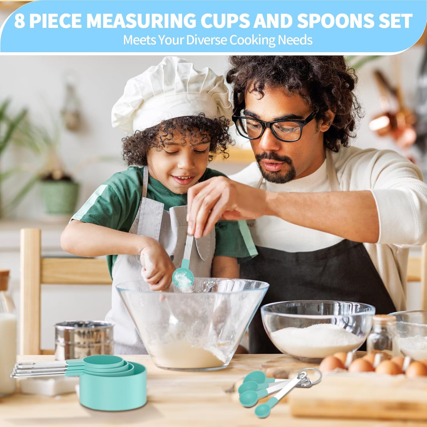 Juego de tazas y cucharas medidoras, 8 tazas y cucharas apilables, utensilios de cocina para cocinar y hornear, tazas medidoras anidables con mango