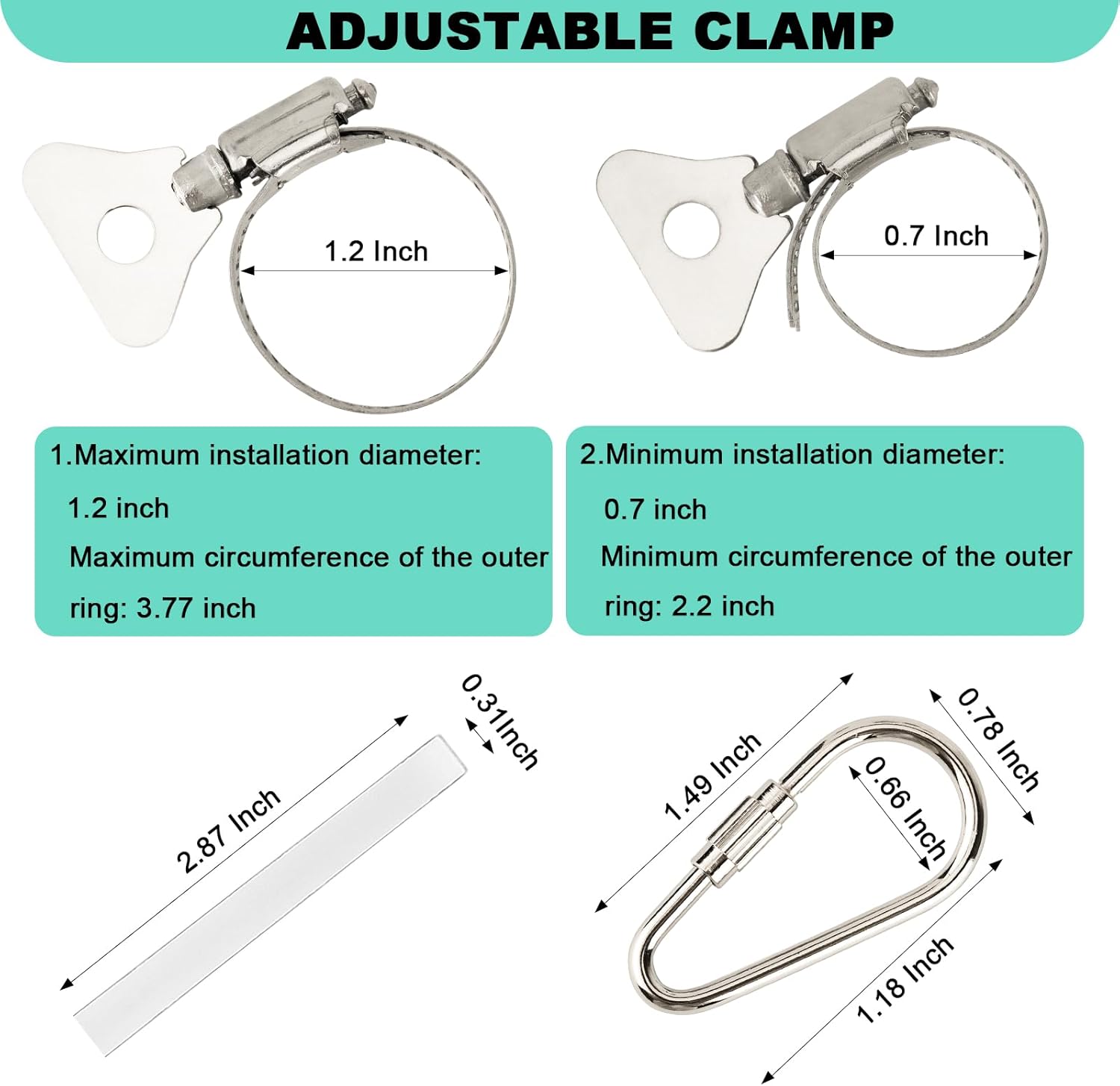 Paquete de 4 anillos para asta de bandera, clips de acero inoxidable mejorados, clips de bandera con mosquetón para asta de bandera de 0.7 a 1.2
