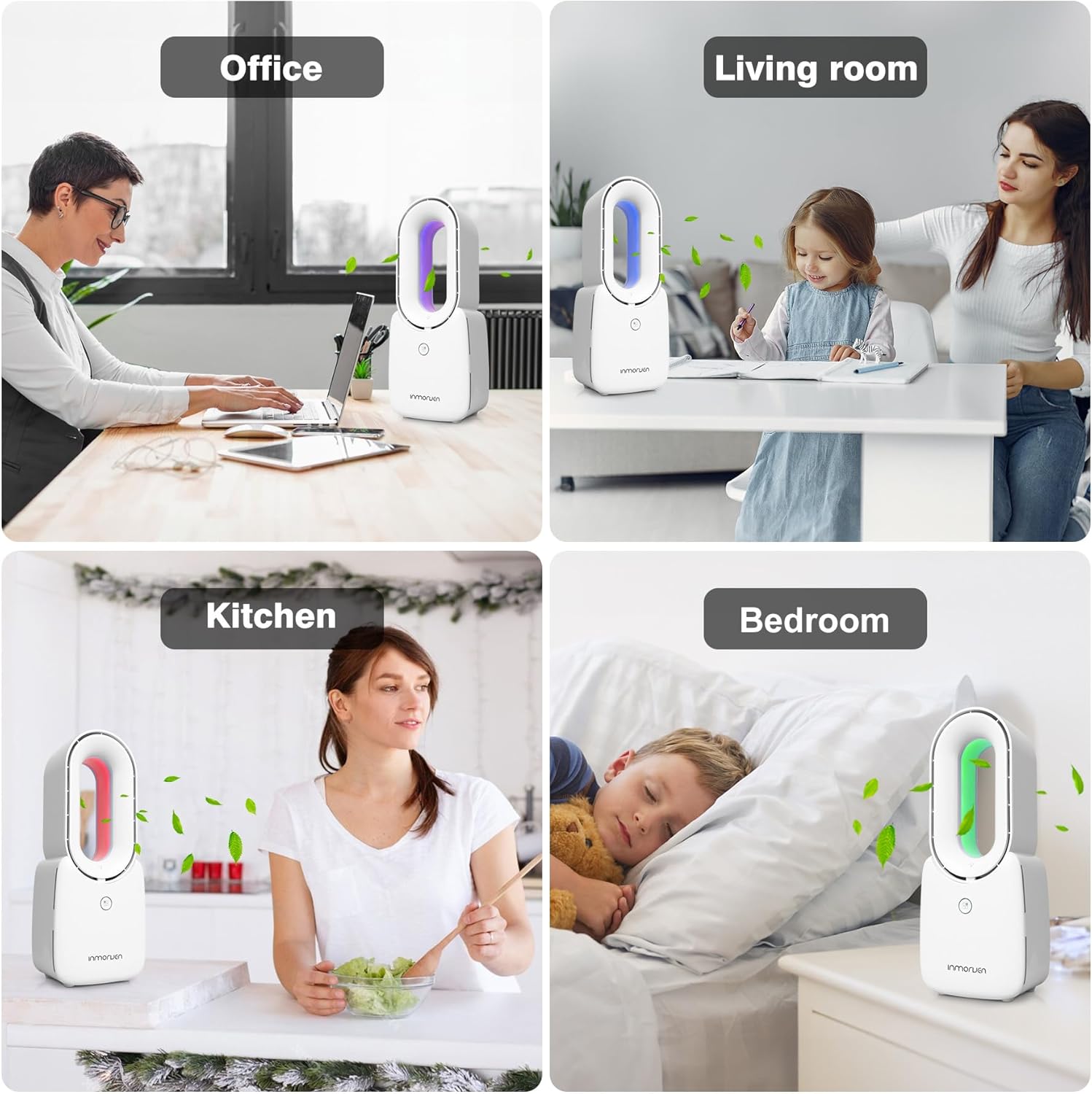 CONBOLA Ventilador de escritorio sin aspas, pequeño ventilador de oficina silencioso de 11.8 pulgadas con luz LED de 5 colores, control táctil,