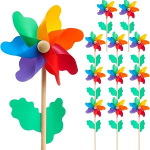 BLUE PANDA Paquete de 12 molinetes de flores arcoíris para patio y jardín, molinillos de viento y recuerdos de fiesta al aire libre para niños, BLUE PANDA Paquete de 12 molinetes de flores arcoíris para patio y jardín, molinillos de viento y recuerdos de fiesta al aire libre para niños,