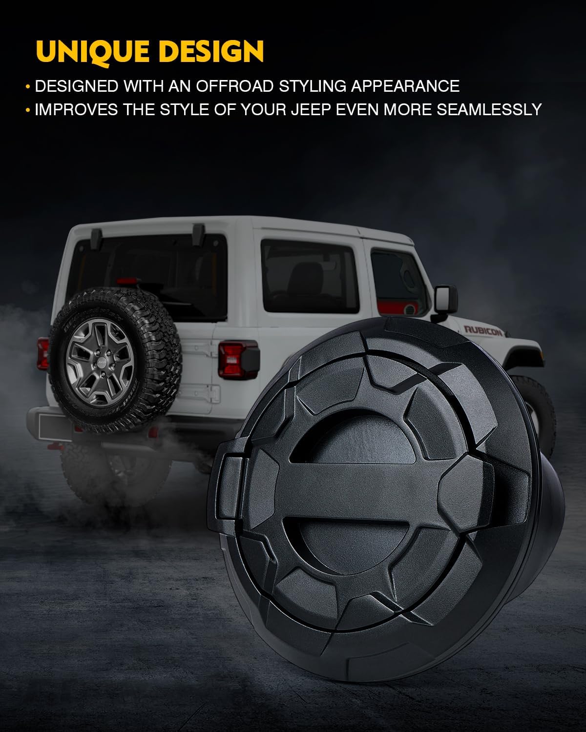 Xprite Cubierta de tapa de tanque de gasolina compatible con Jeep Wrangler 2018-2023 JL y JLU de 2 y 4 puertas ilimitadas, patrón de rueda