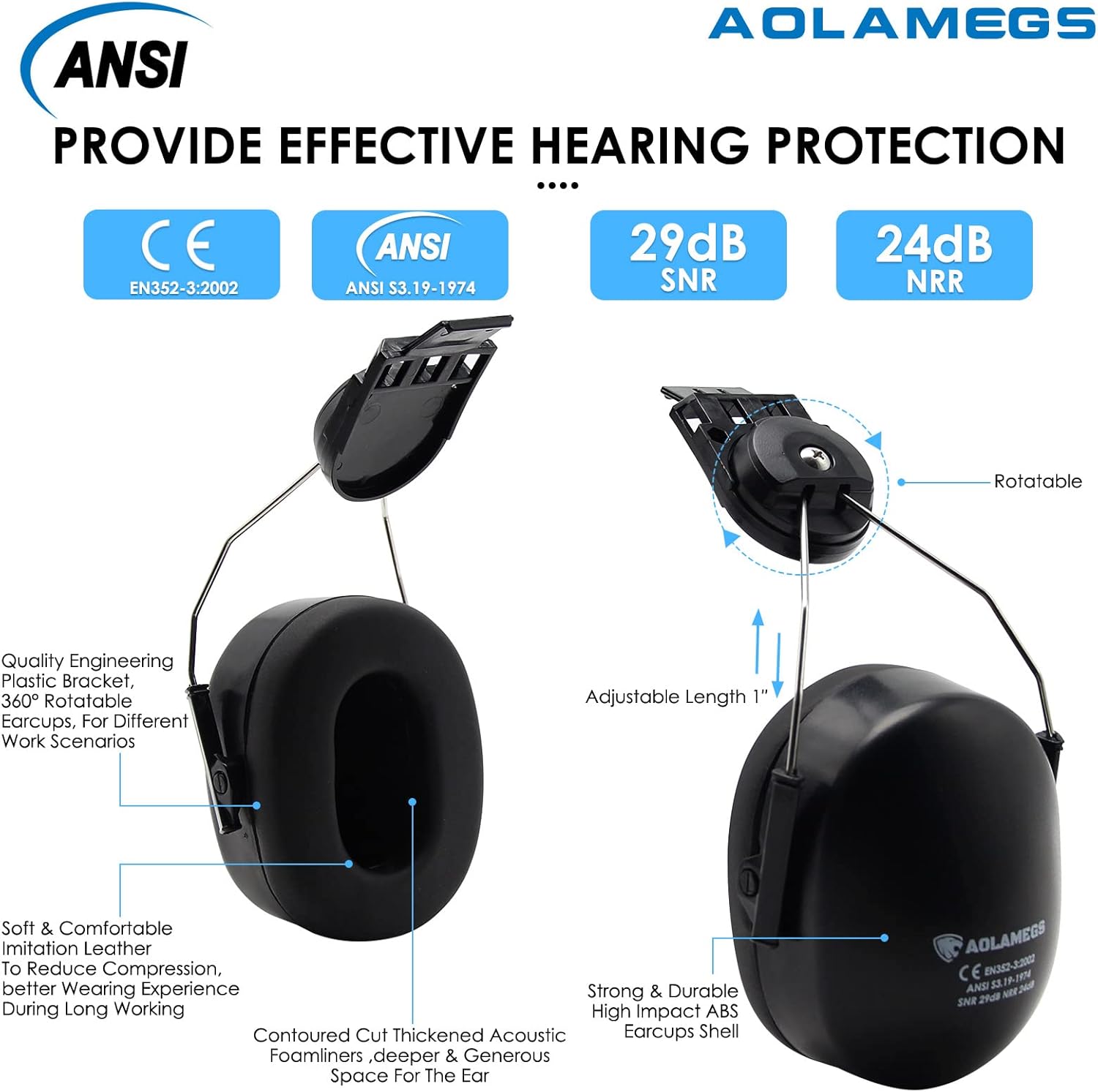 AOLAMEGS Casco duro de construcción con visera  Casco de seguridad ABS ANSI Z89.1, casco de seguridad ABS ANSI Z89.1, cascos para adultos para