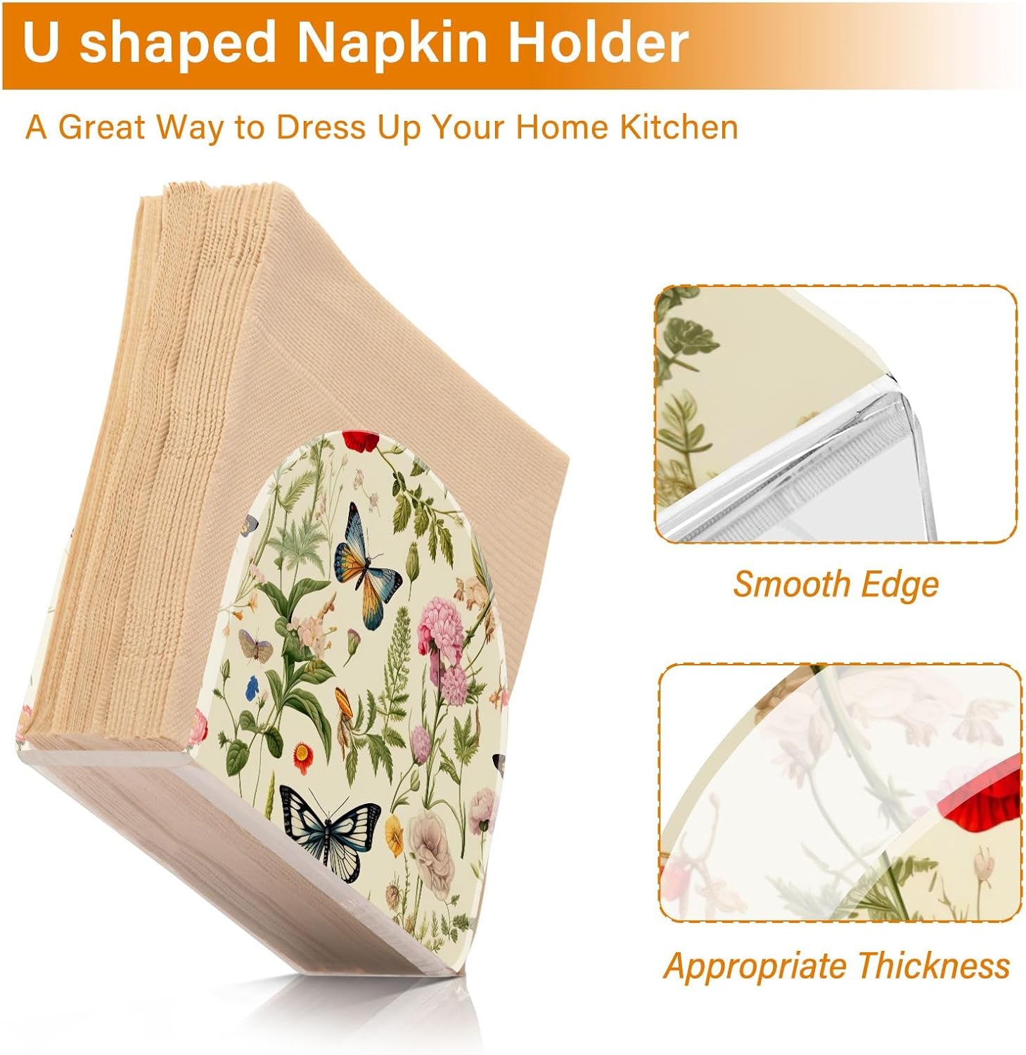 Servilletero de mesa de flores y mariposas, servilleteros acrílicos para baño, servilletero, soporte vertical para mesa y encimera de cocina