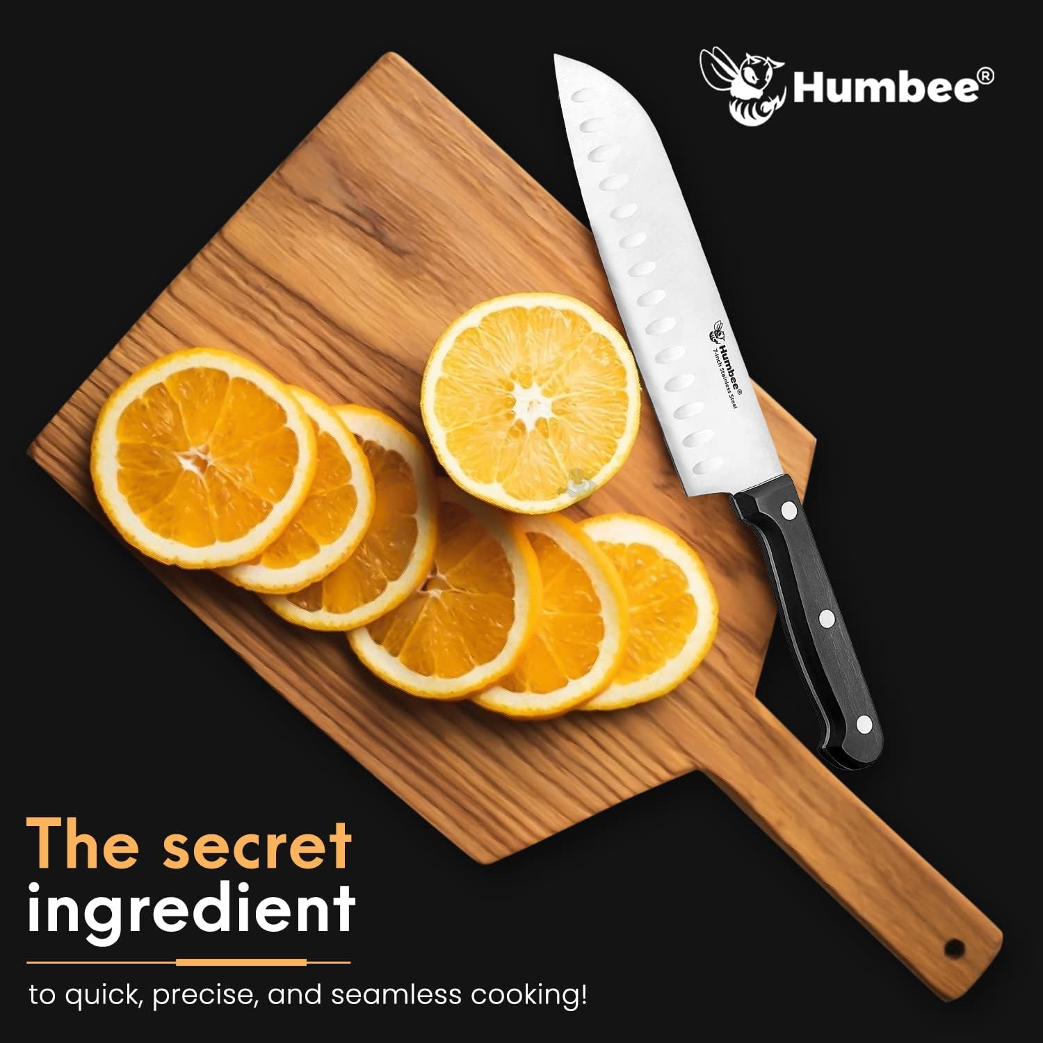 Humbee, Cuchillo Santoku de acero inoxidable de 7.5 pulgadas, cuchillo de chef japonés ultra afilado, cuchillo de cocina de agarre cómodo