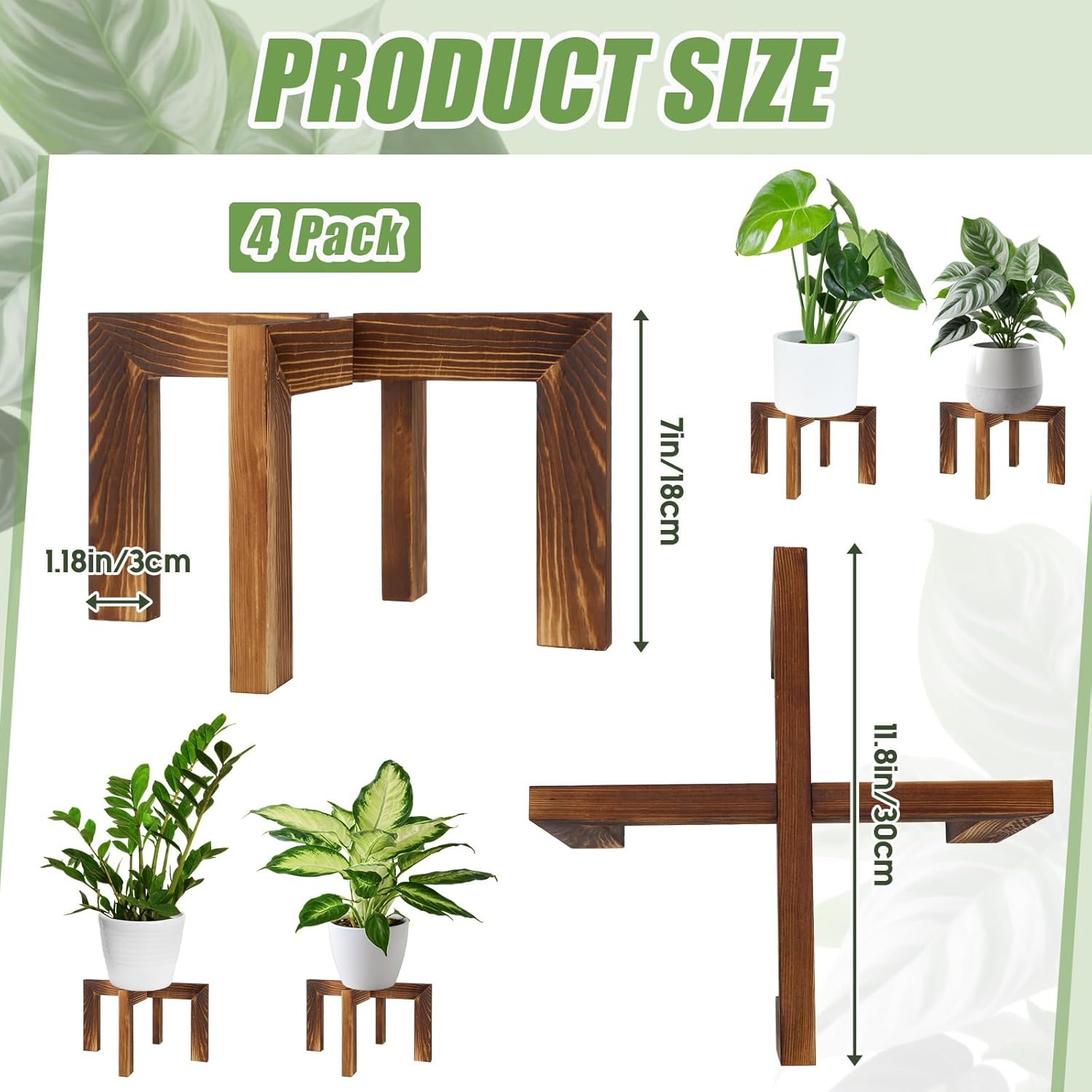 Barydat Paquete de 4 soportes de madera para plantas de mediados de siglo, moderno soporte para macetas de madera, taburete elevador bajo y corto,