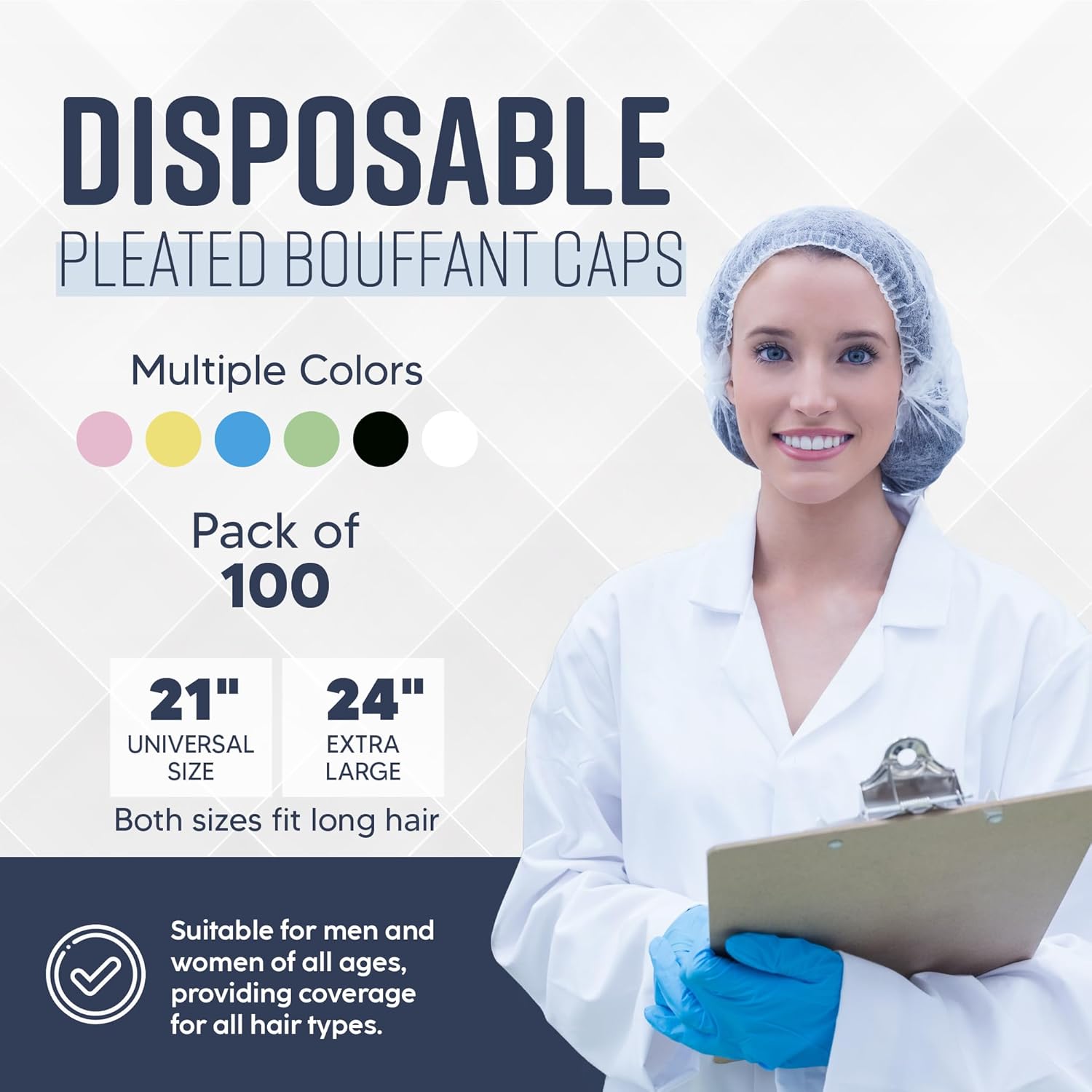 Medical Nation Red para el cabello, redes plisadas desechables  Blanco, 100 unidades  Redes de pelo para servicio de alimentos, uso médico, redes