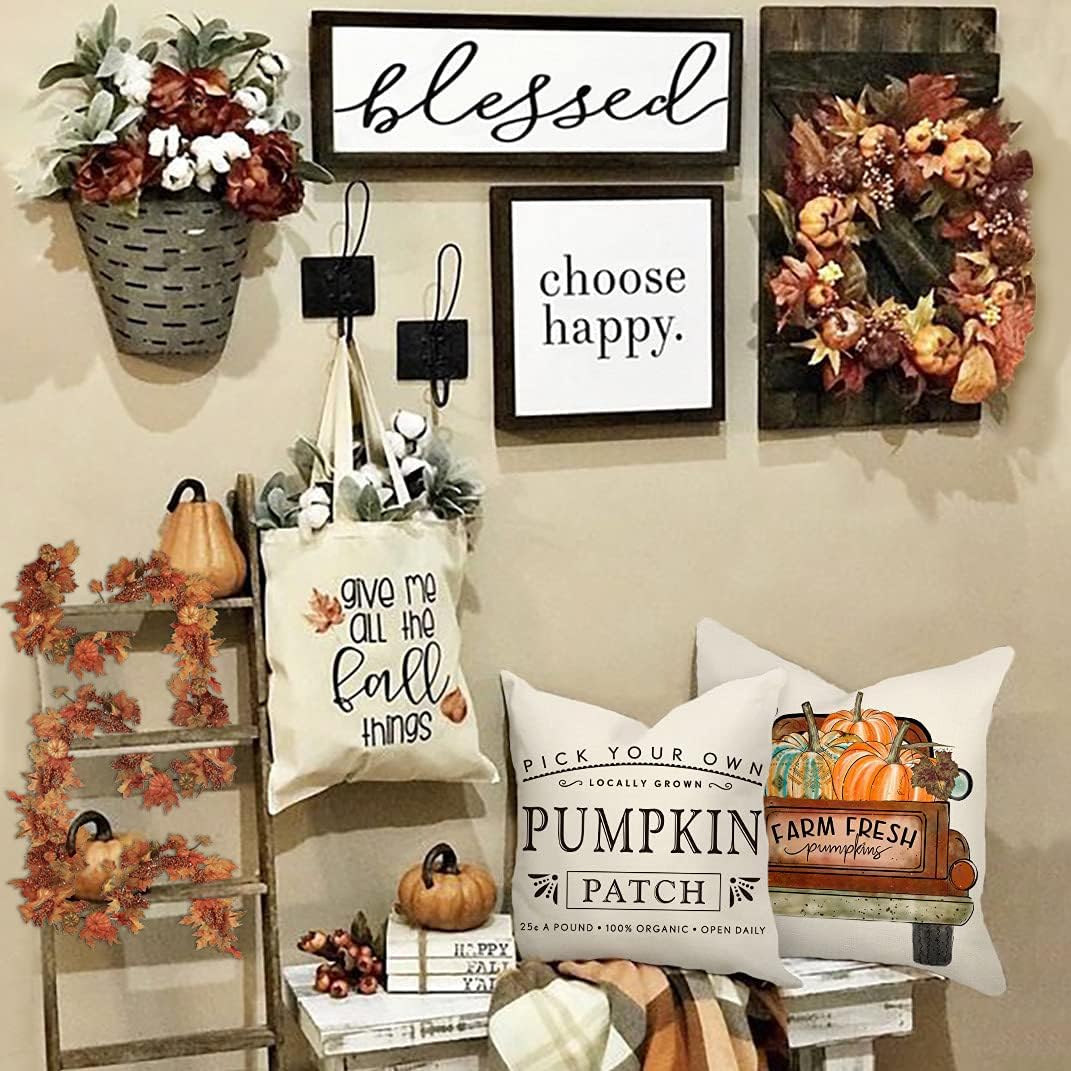 4TH Emotion Juego de 4 fundas de almohada decorativas de otoño de 20 x 20 pulgadas, diseño de calabaza naranja para decoración de casa de campo,
